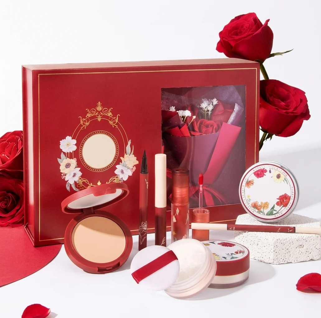 Modern Crimson Carol Flower Series Valentine's Day Makeup Gift Set Easy-to-Use