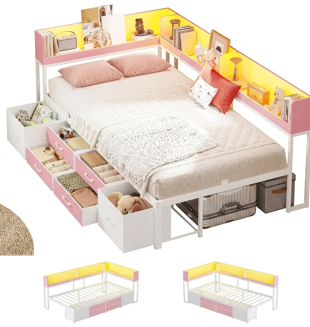 Excellent Twin Metal Corner Daybed Frame with Bookcase Storage and Drawers Secure