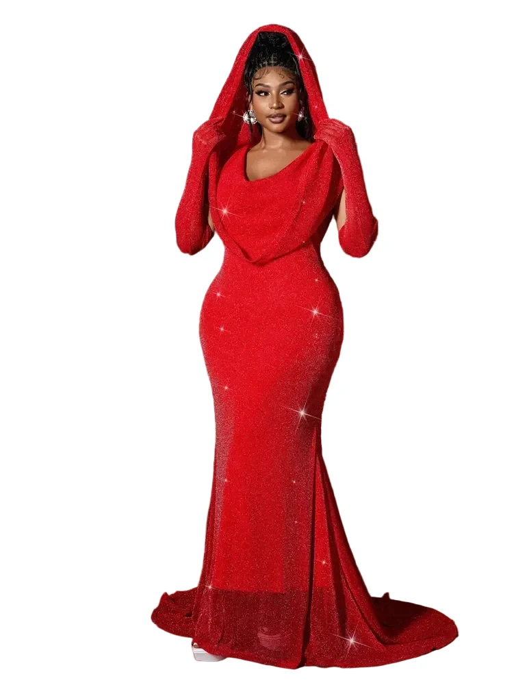 Fine Crafted Women's Sexy Hooded Fishtail Floor Length Maxi Dress Refined