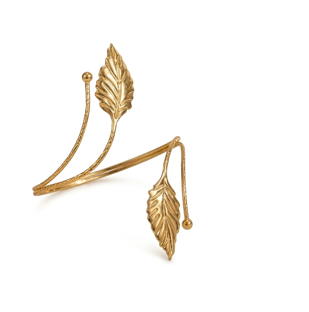 Prestigious Women's Vintage Leaf Geometric Waves Upper Arm Cuff Bracelet Solid