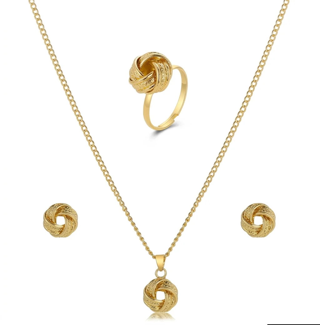 Convenient Women's Fashion Vintage Twist Lucky Knot Necklace Earrings Ring Jewelry Set Official