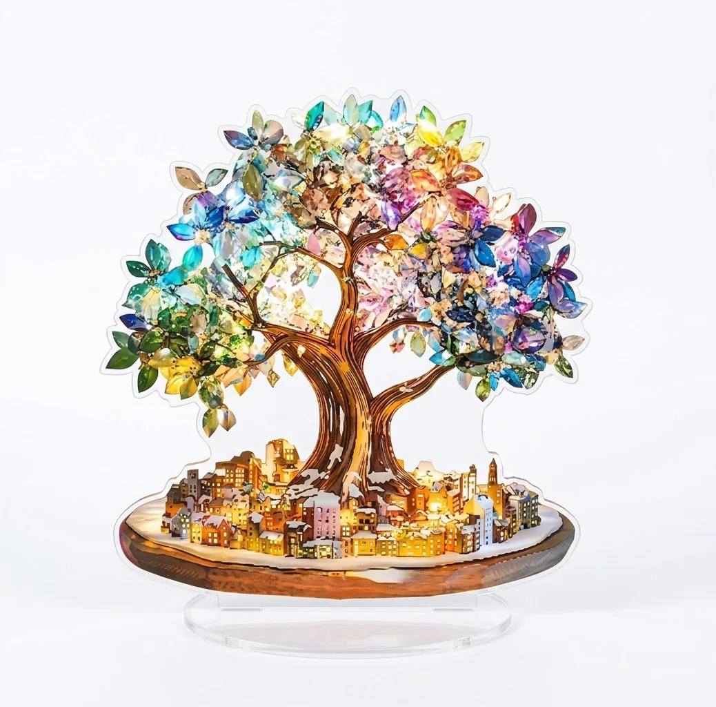 Natural Tree of Life Gemstone Acrylic Statue and Tabletop Ornament Lightweight