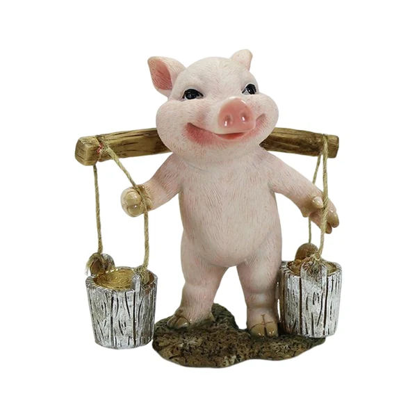 Soft Maxbell Pig Figurine Cute Garden Statue Sculpture Outside Nursery Room Bucket 10x9x7cm Casual