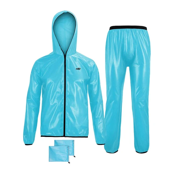 Premium Maxbell Rain suits Waterproof Hooded Women Men Adults for Fishing Travel Outdoor M BLUE High-Quality