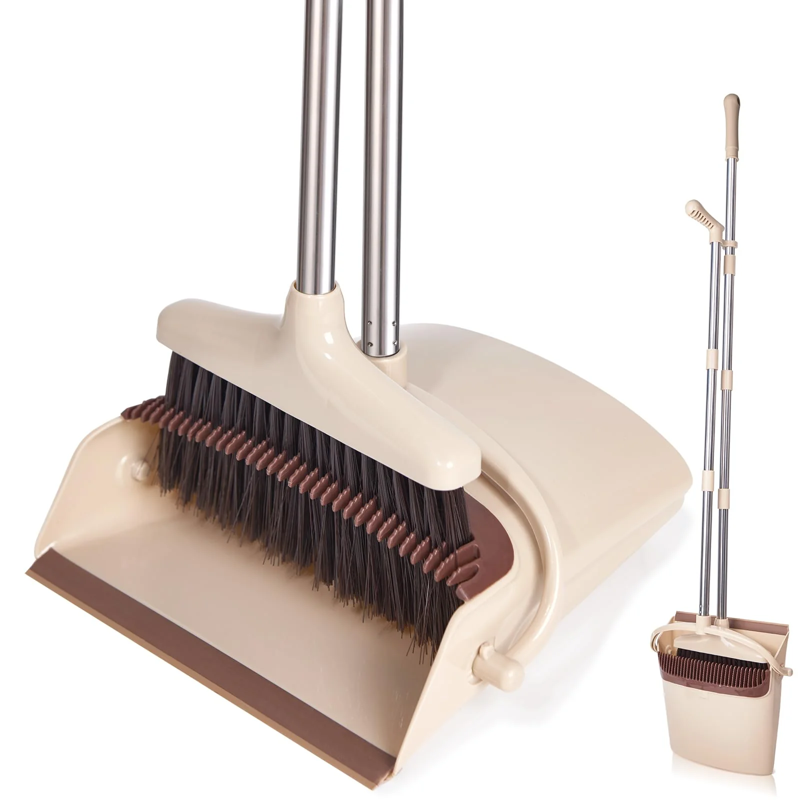 Fine XXFLOWER Broom Dustpan Set with Long Handle – Lightweight Upright Stainless Steel Poles I for Home Kitchen Office Pets Responsible