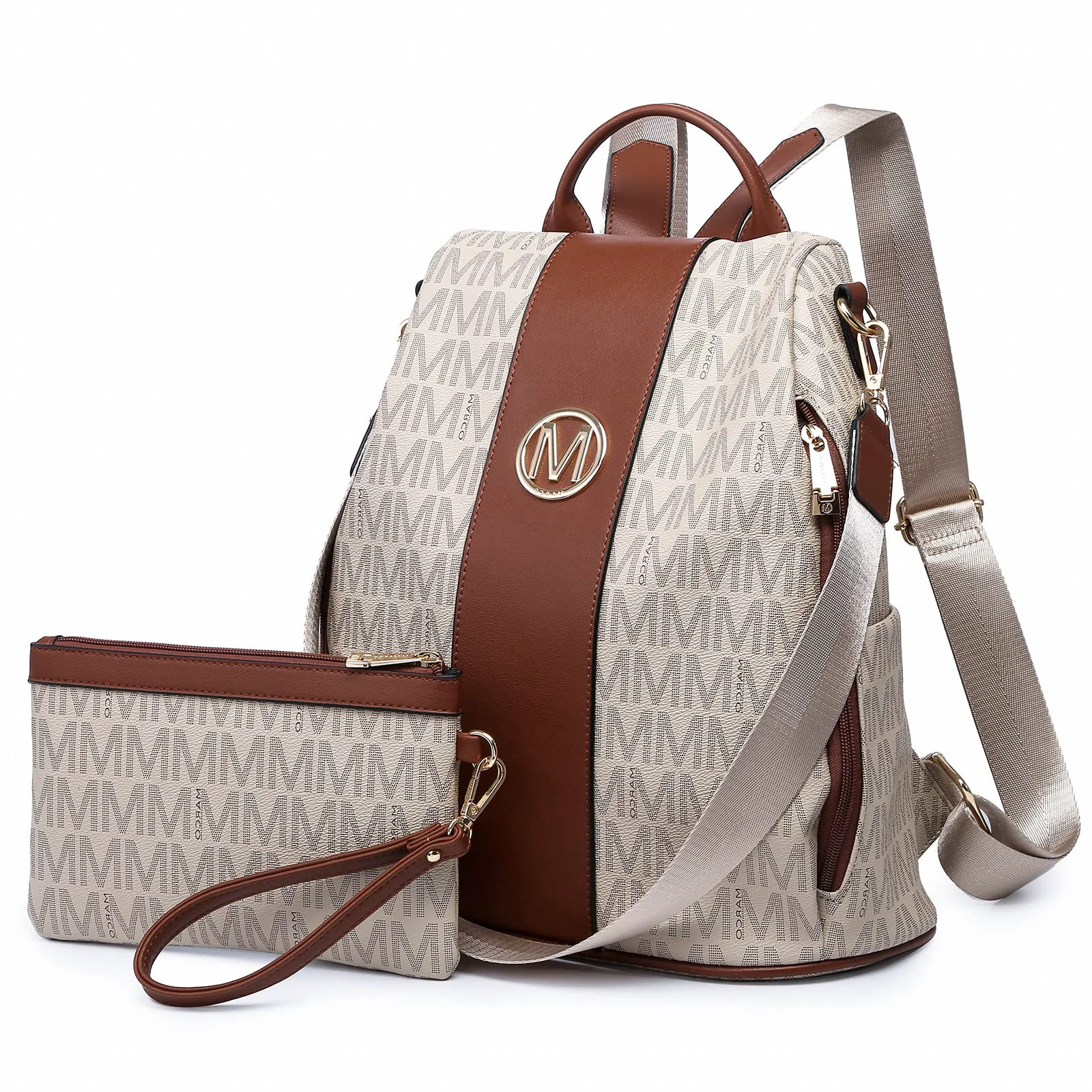 High-Performance MKP COLLECTION Women Fashion Backpack Purse Multi Pockets Anti-Theft Rucksack Travel Shoulder Bag Handbag Set 2pcs Breathable