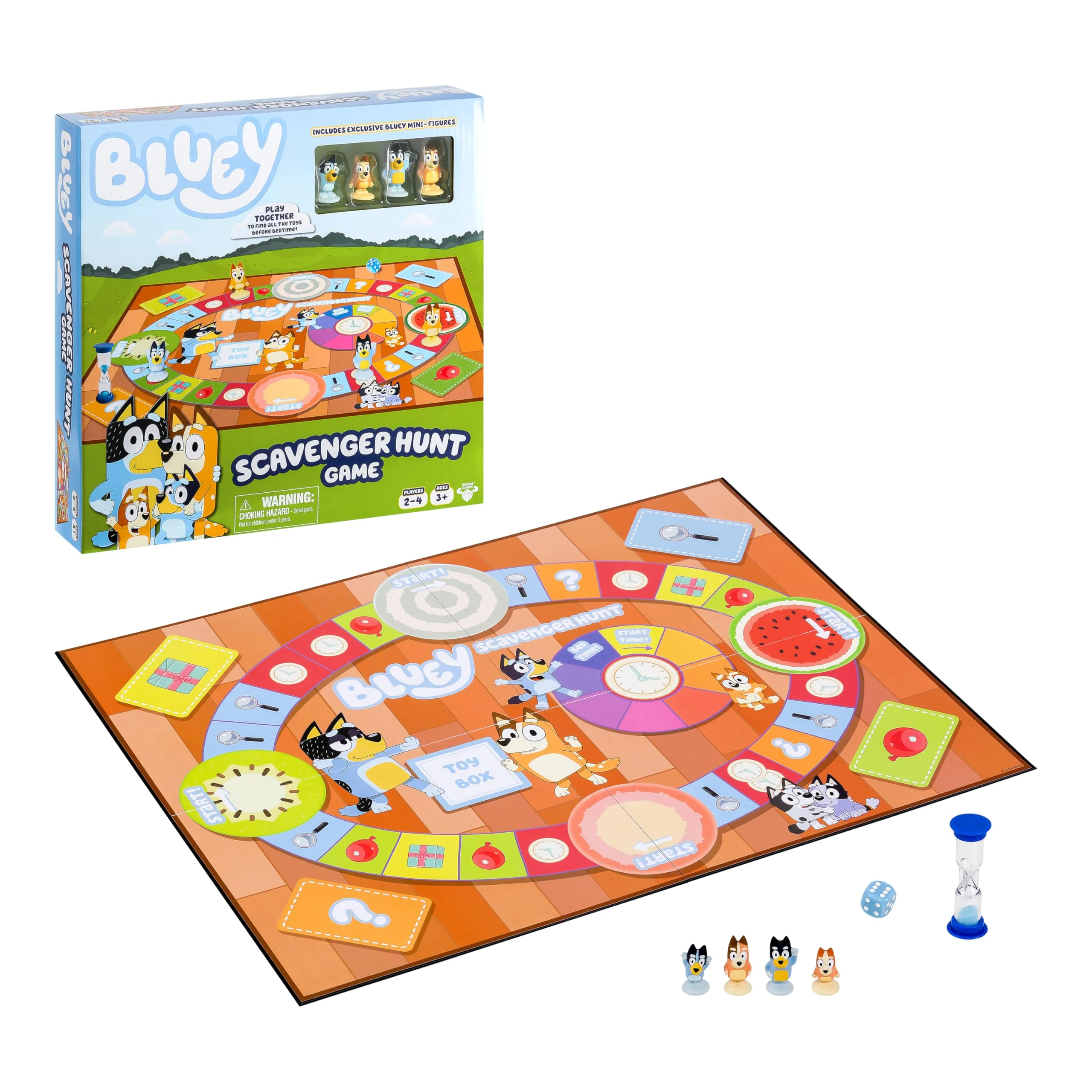 Powerful Bluey Scavenger Hunt Board Game Cooperative Play with 4 Exclusive Mini-Figures Learning Toys for 5 Year Old Fun Toy Token Collecting Game Lightweight