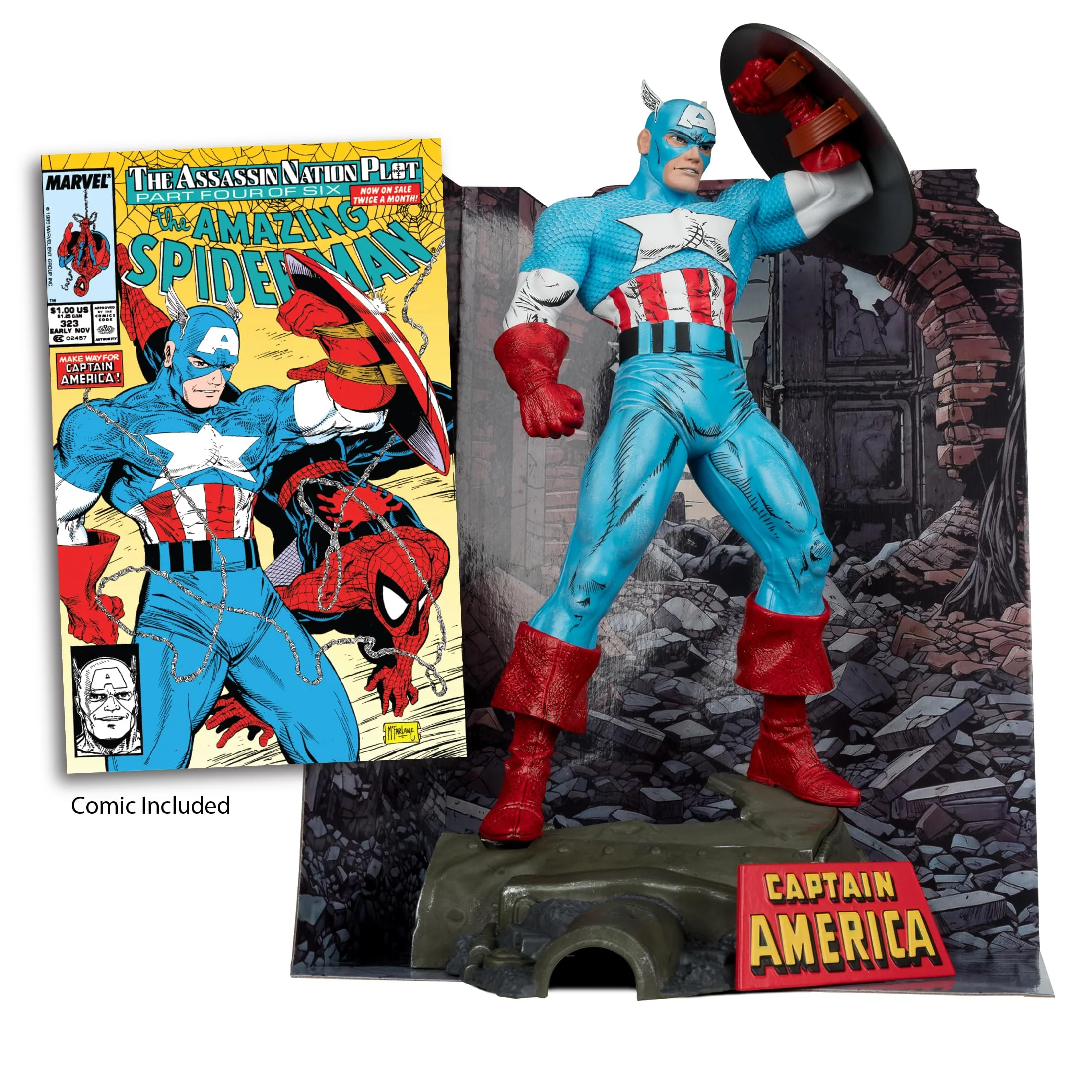Classic McFarlane Toys - Marvel Captain America 1 6th Scale Posed Figure with Scene Comic The Spider-Man 323 Prestigious