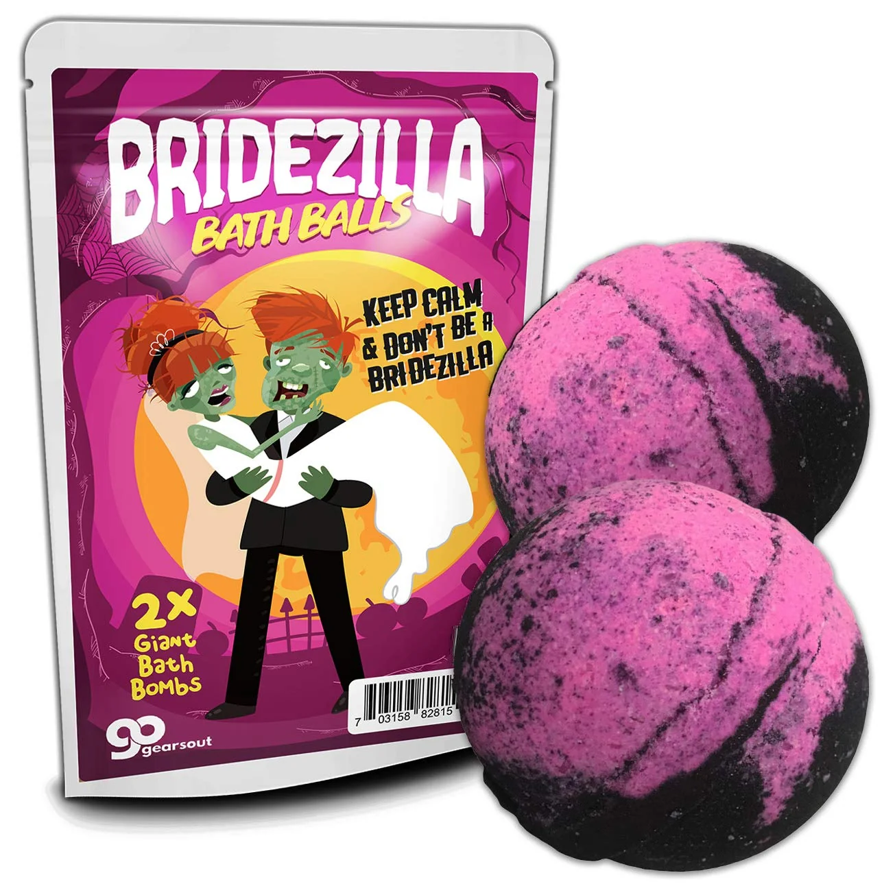 Green Gears Out Bridezilla Bath Balls - Cartoon Zombie Bride and Groom Design - XL Bath Bath Bombs for Women - Pink and Black Handcrafted in America 2 pk Relaxed
