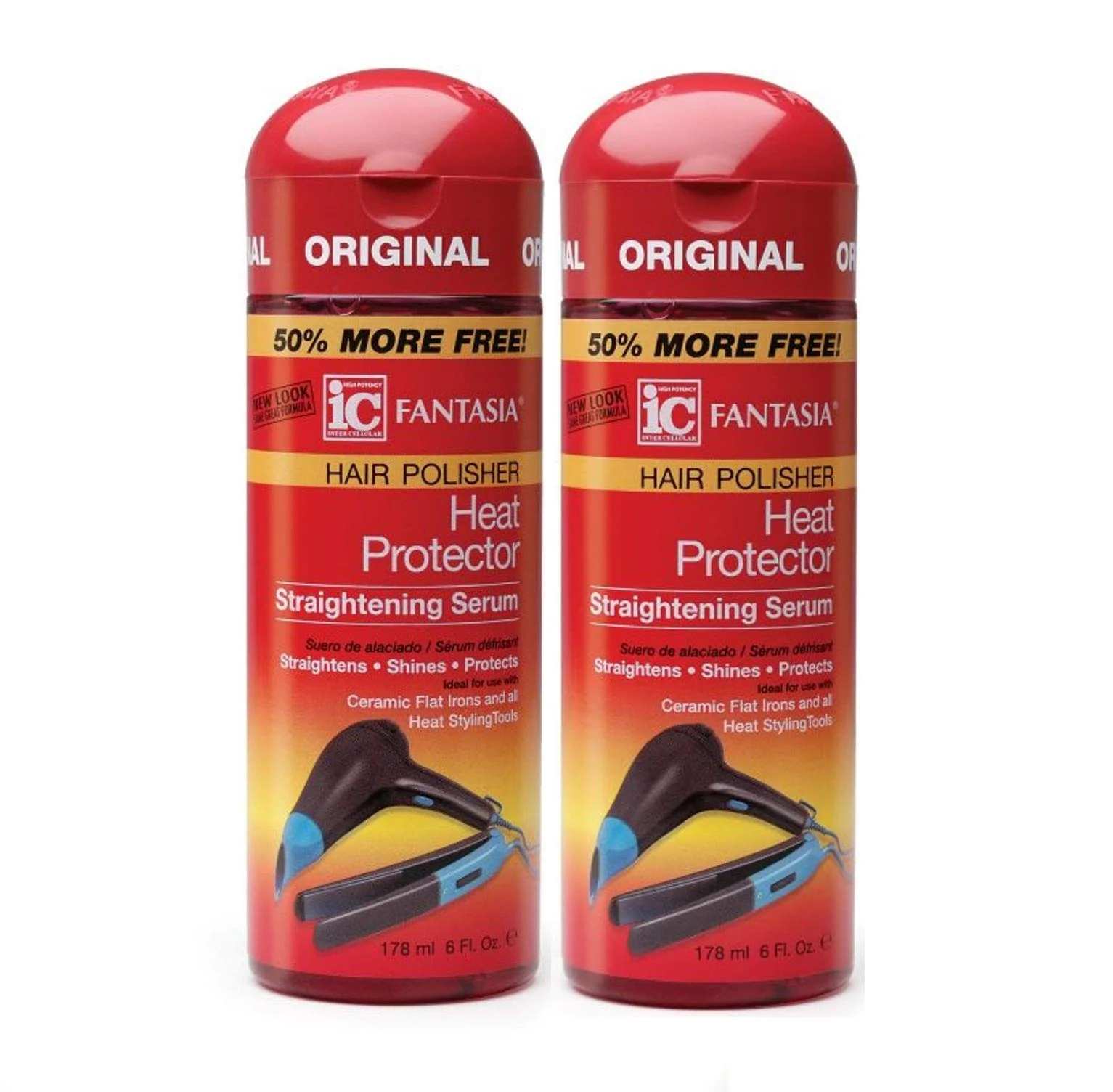 Safe Fantasia High Potency IC Heat Protector Straightening Serum Hair Polisher 6 oz Pack of 2 Detailed
