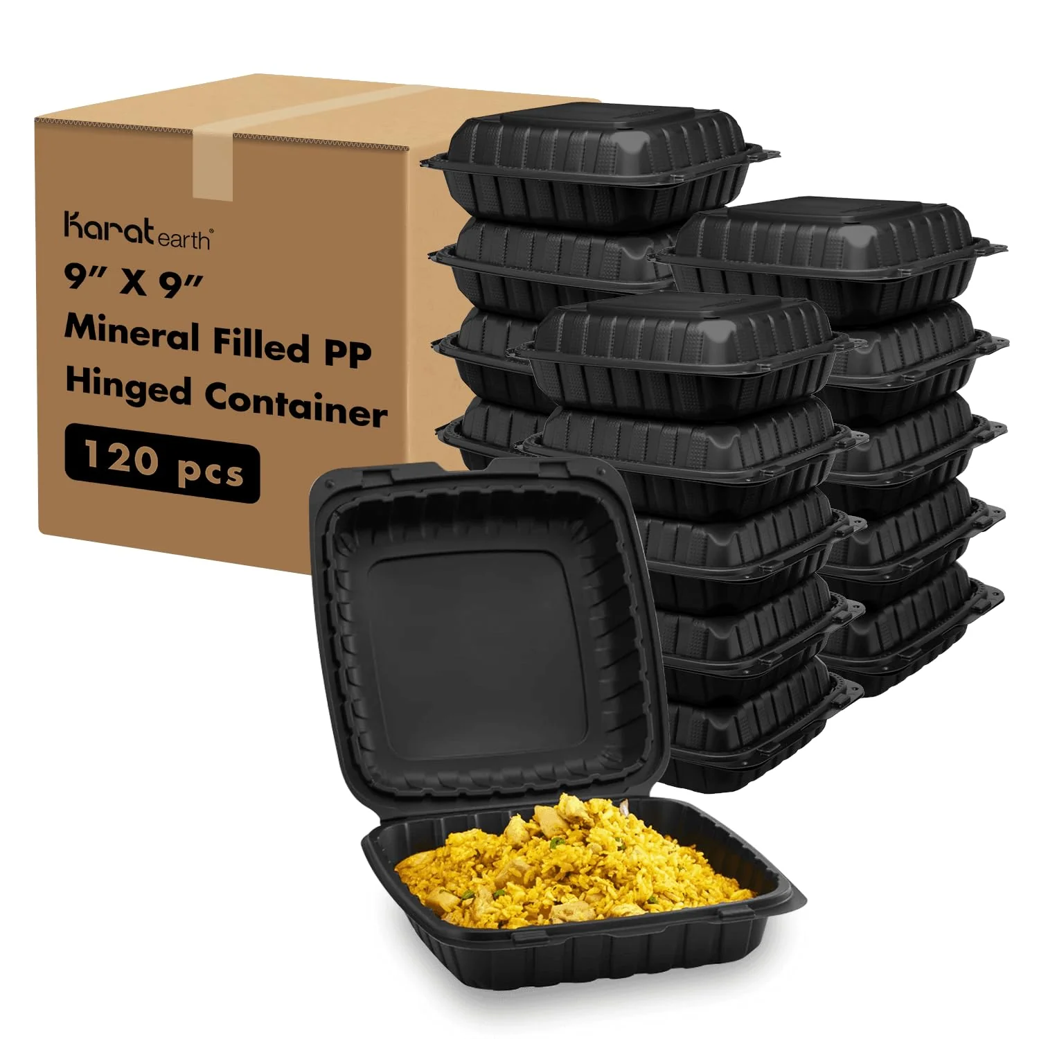 Casual KARAT EARTH Clamshell Take Out Food Containers 9 x9 - 120 ct To Go Containers Microwavable zer Safe Soak-Resistant Durable Stackable… Flexible