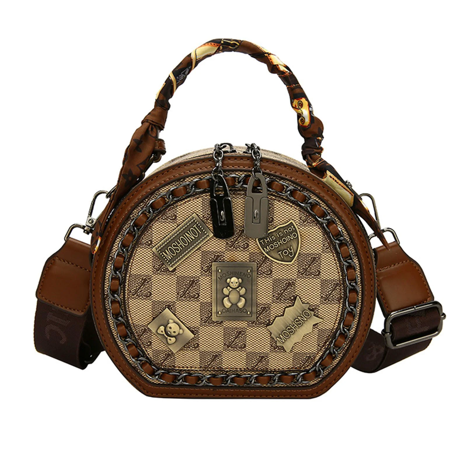 Casual Vintage Women's Bag Round Crossbody Bag One Shoulder Crossbody Circle Tote Bag Large Capacity Daily Purse Handbag for Women Girls Relaxed