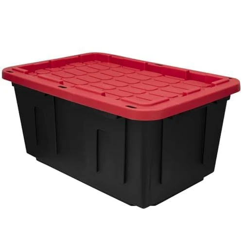 Flexible QQLADY 27 Gallon Snap Lid Plastic Storage Tote Box Plastic Storage Bin Tote Organizing Container With Lid Stackable Nestable Black Red Soft