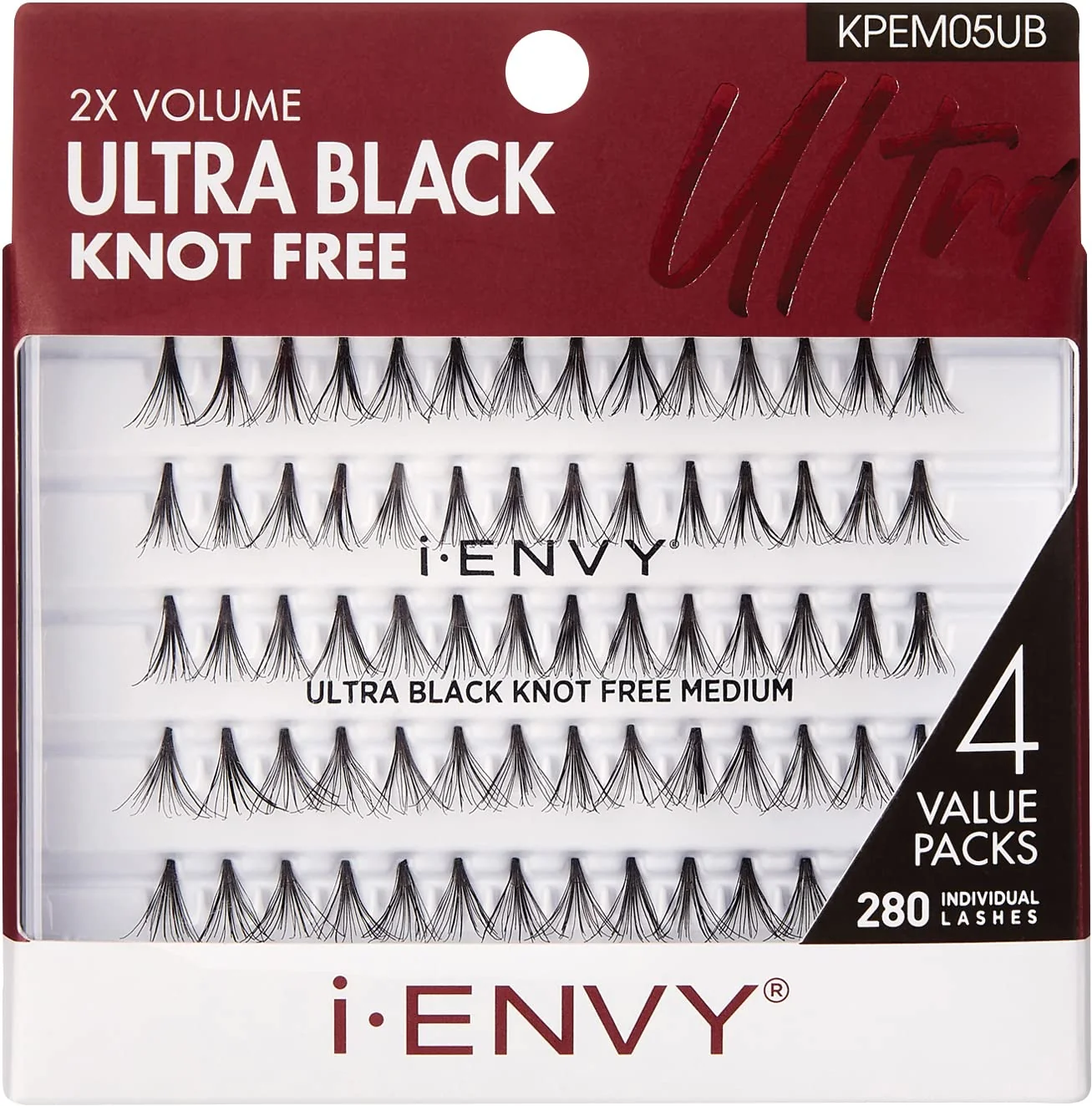 Fine Crafted i-ENVY By KISS Ultra Black Knot Lashes Natural Bold Look 280 Individual Remy Hair Lashes Lightweight Easy-to-Use for Subtle Practical