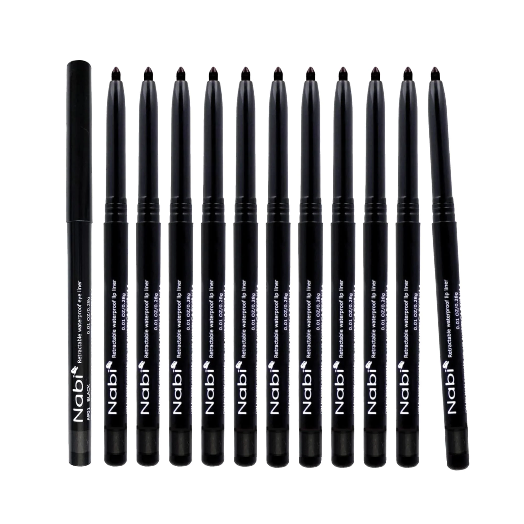 Long-Lasting Nabi Retractable Waterproof Eyeliner Pencil - 12 Pack Smudge Proof Long Lasting Hypoallergenic Professional Makeup Eyeliner for Sensitive Eyes Environmentally Friendly