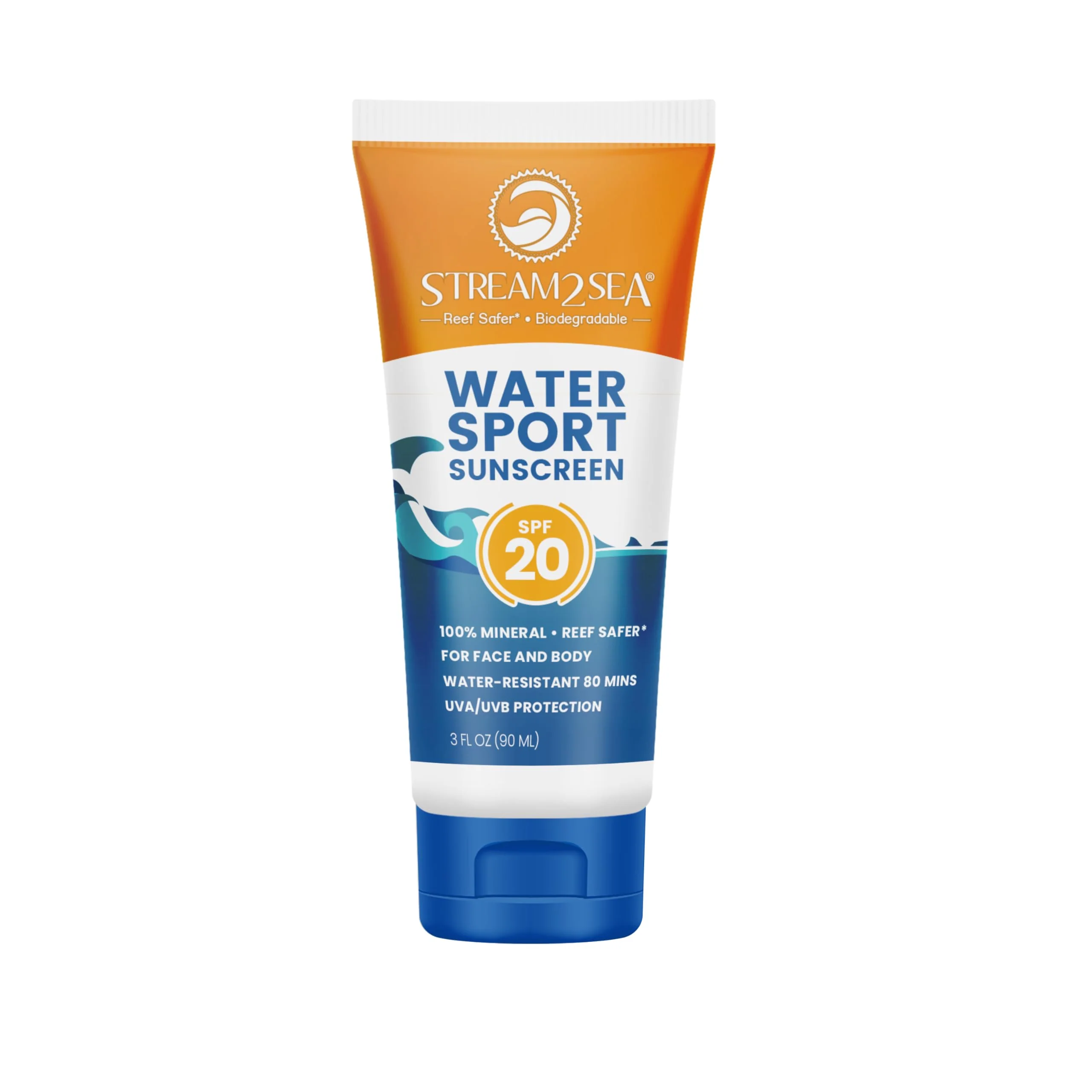 Classic STREAM 2 SEA SPF 20 Biodegradable Mineral Sunscreen 3 Fl oz Paraben Non Greasy and Moisturizing Reef Safe Sunscreen For Face and Body Protection Fine