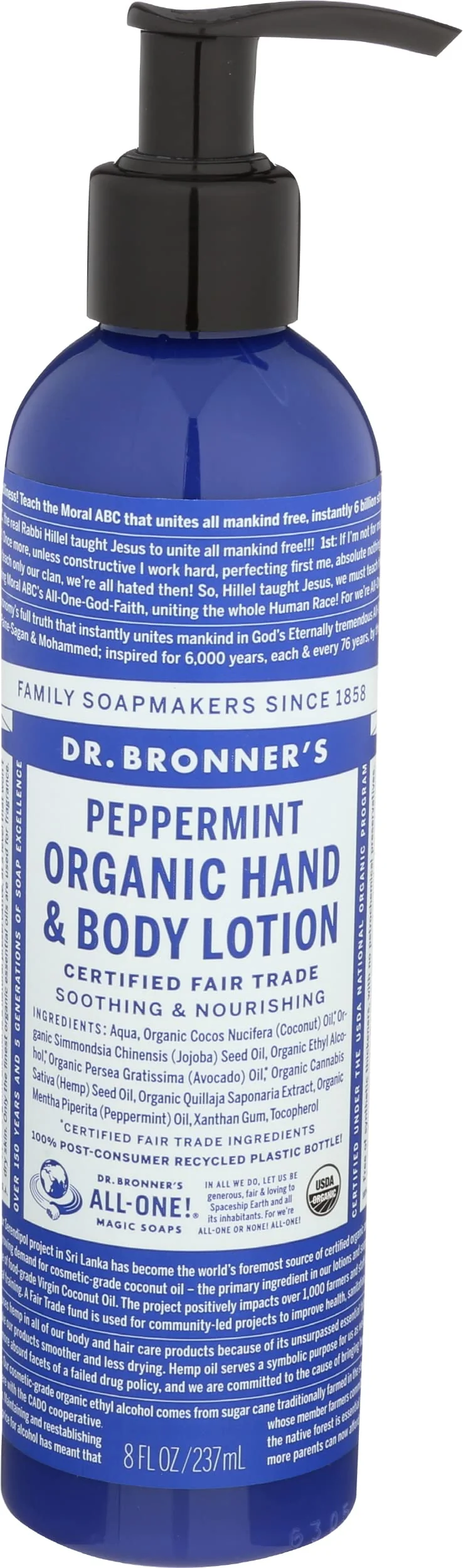 Exceptional Dr. Bronner's All-One Organic Lotion for Hands Body Peppermint 8-Ounce Pump Bottle Breathable