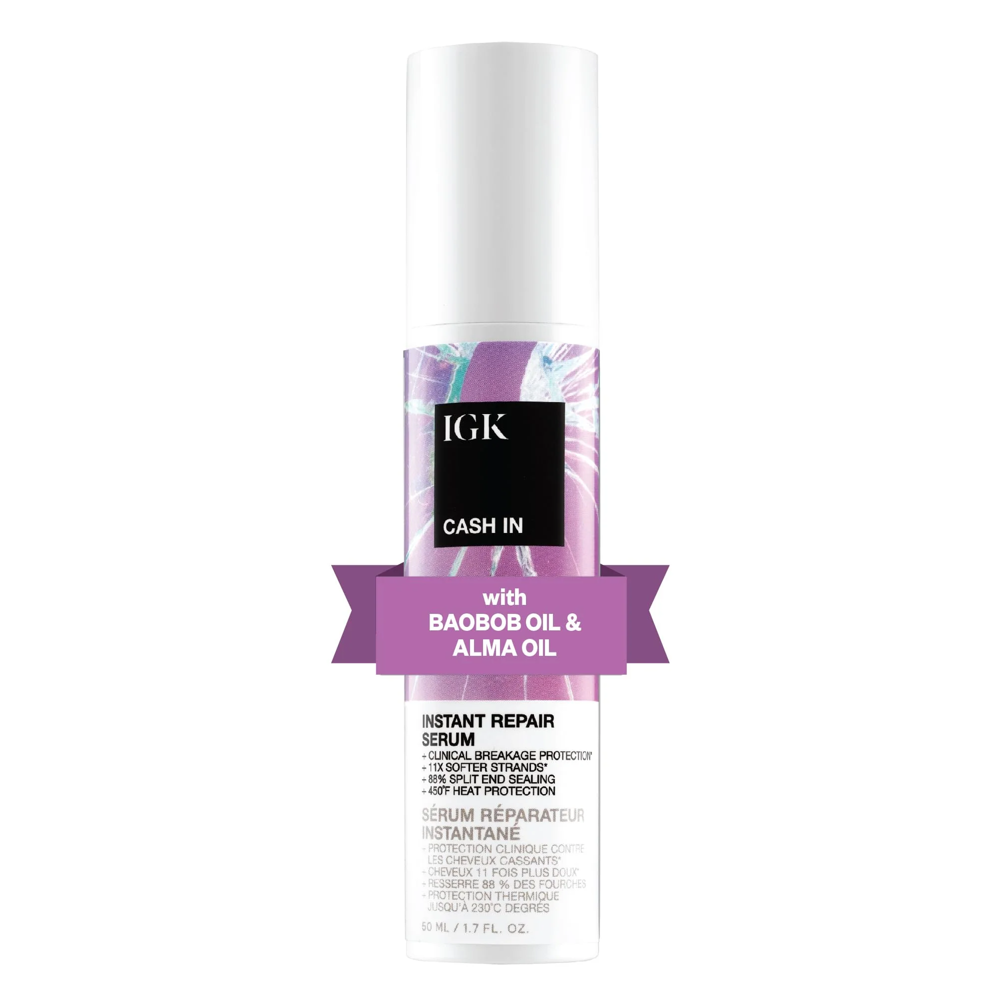 Easy-to-Use IGK CASH IN Instant Repair Serum Helps Repair Damage Protect Against Breakage and Heat Seals Split Ends for a Softer Smoother Finish 1.7 Oz Unique
