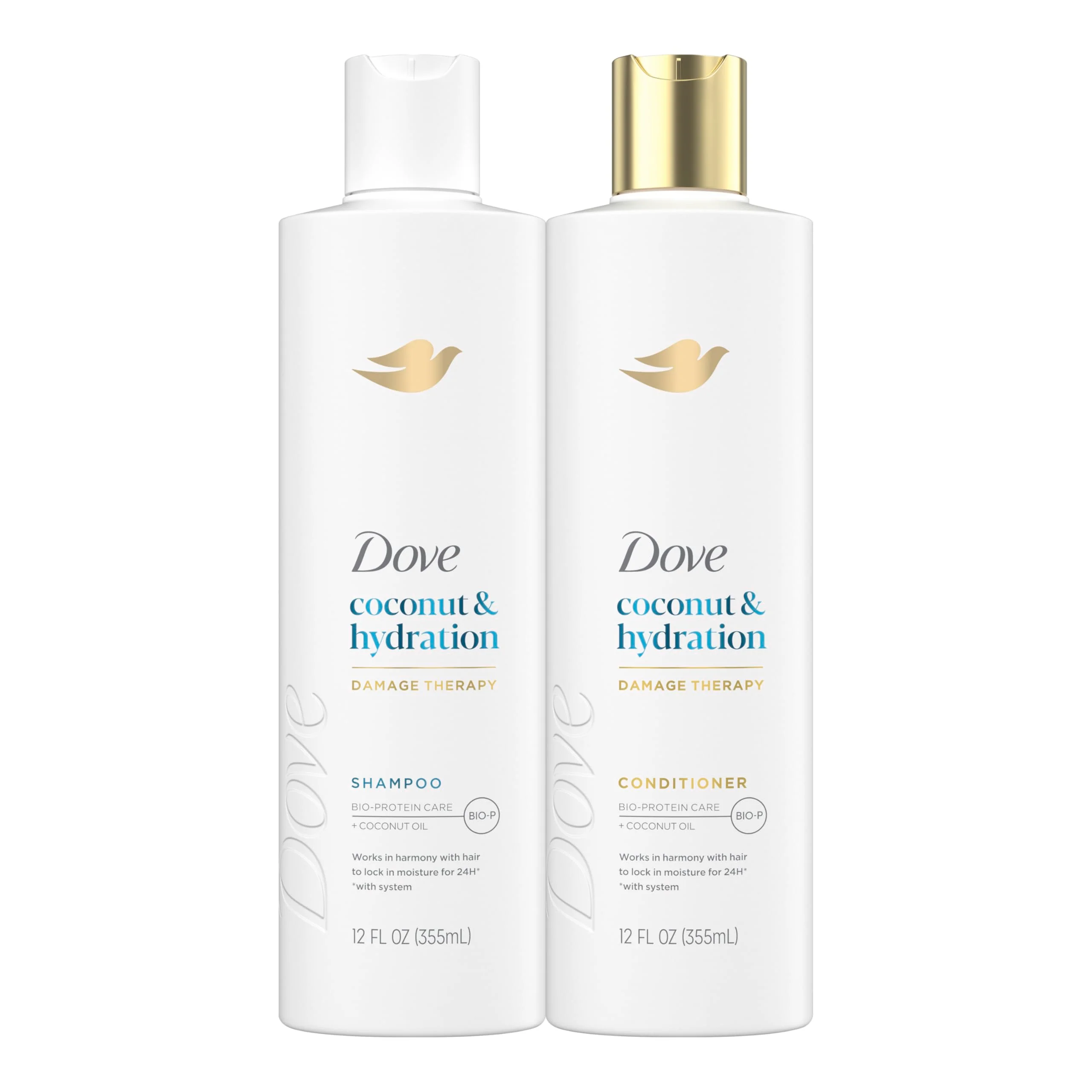 Efficient Dove Shampoo and Conditioner Coconut Hydration 2 Count for Dry Hair with Bio-Protein Care Technology and Coconut Oil 12 Fl Oz Flexible