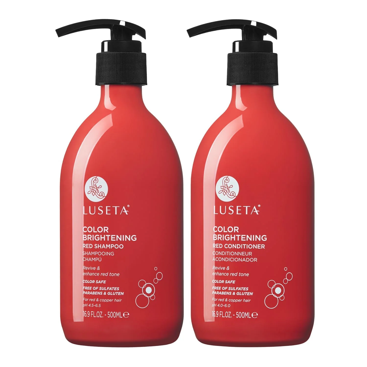 Traditional Color Treated Red Hair Shampoo and Conditioner Set with Pomegranate Extract for Copper Brightening and Strengthening for Women and Men 16.8oz 2 Durable