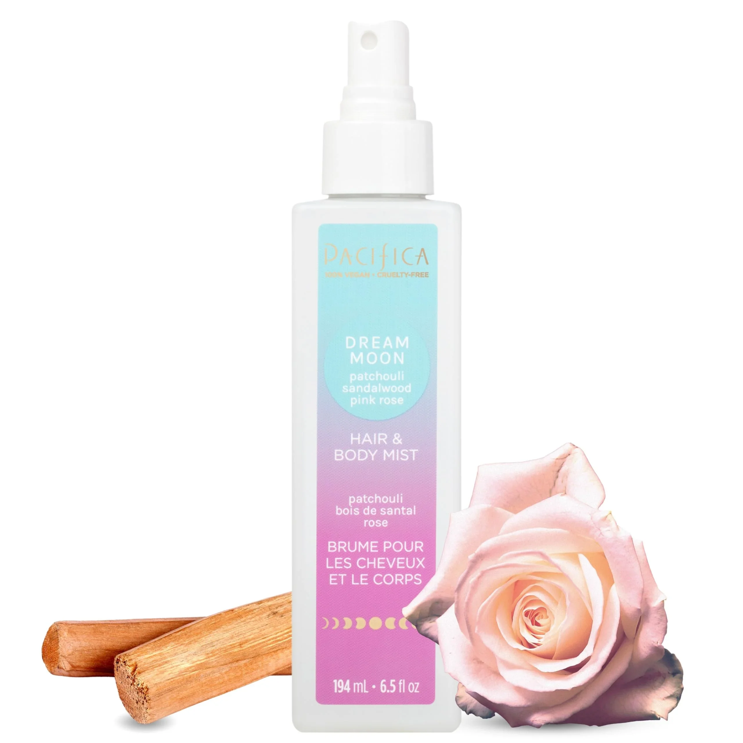 Exclusive Pacifica Hair Perfume Body Fragrance Spray Mist - Dream Moon with Vanilla Almond Spices - Alcohol- Vegan Cruelty- 6.5 oz Professional