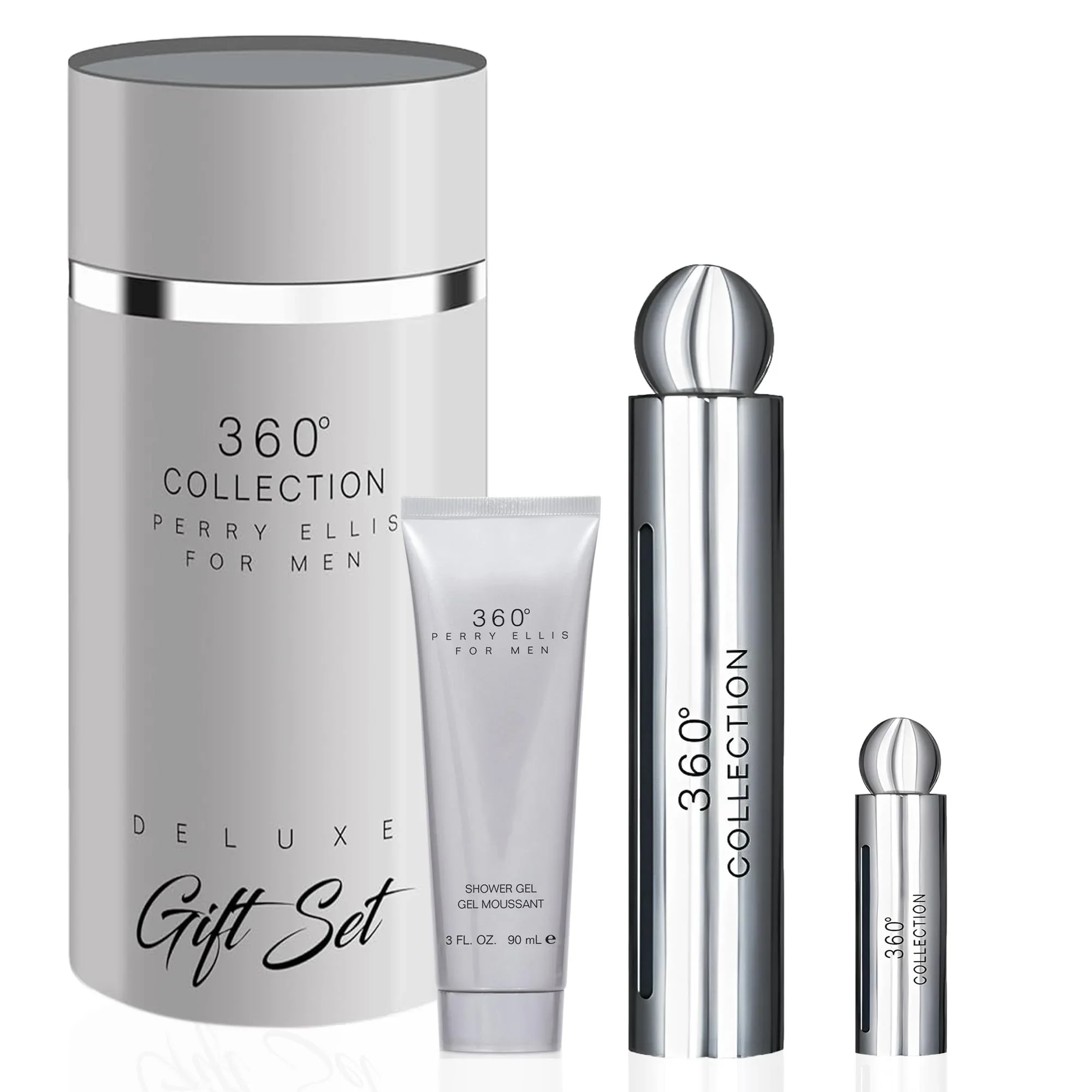 Reliable Perry Ellis 360° Collection for Men Gift Set - 3.4 fl oz Eau de Toilette 3 oz Shower Gel .25 fl oz EDT mini travel spray Eco-Friendly