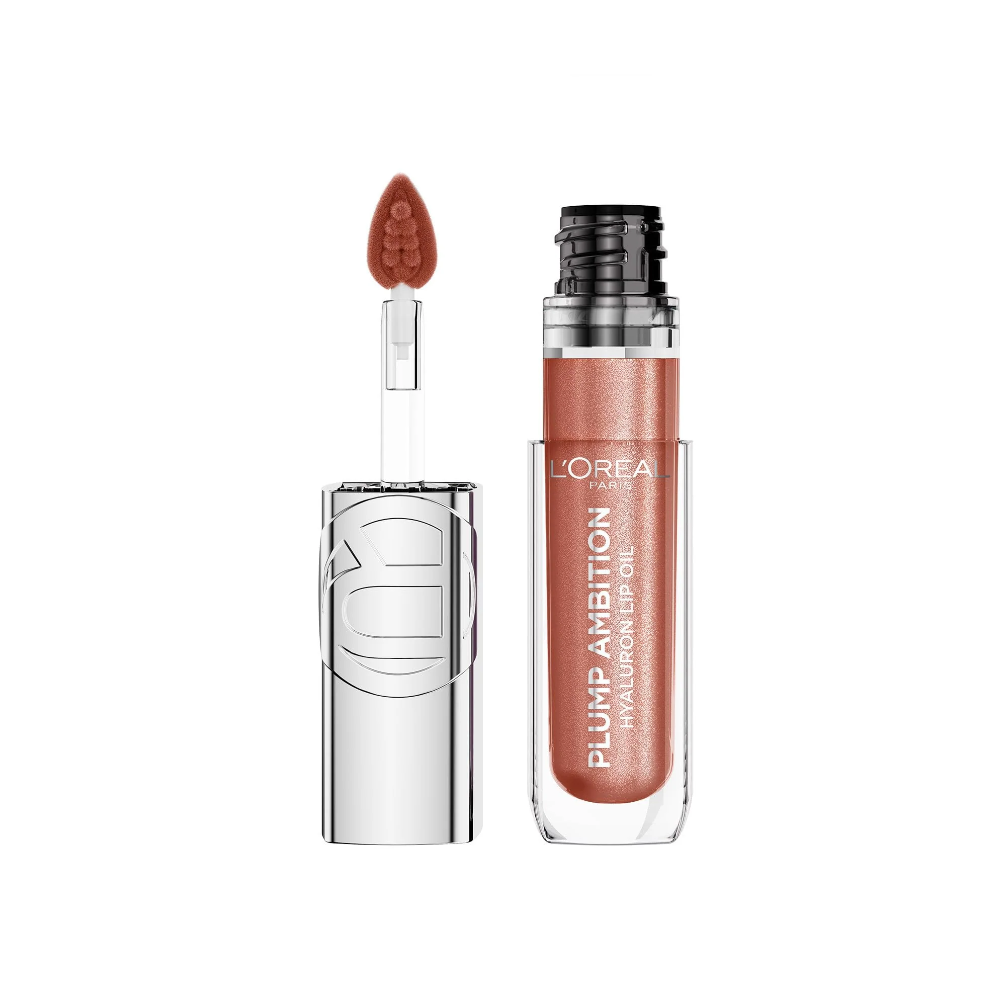 Functional L'O Paris Plump Ambition Hyaluron Lip Oil Shimmer 24 HR Lip Gloss with Hyaluronic Acid Volumizing Formula with Glass-Like Shine Peach Lights Long-Lasting