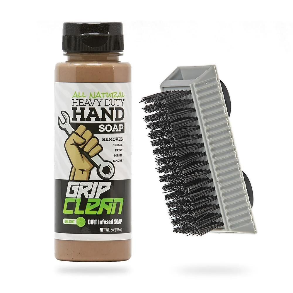 Effective Grip Clean Heavy-Duty Hand Cleaner for Mechanics with Nail Brush - Moisturizing Coconut Oil Hand Cleaner Liquid Hand Soap with Stiff Bristle Nail Refined