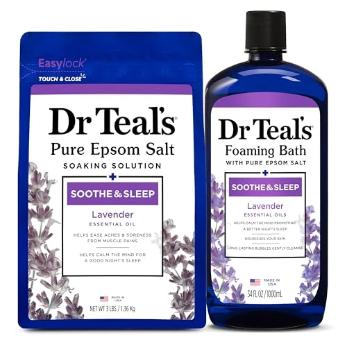 Verified Dr. Teal's Epsom Salt Soaking Solution and Foaming Bath with Pure Epsom Salt Combo Pack Lavender Certified