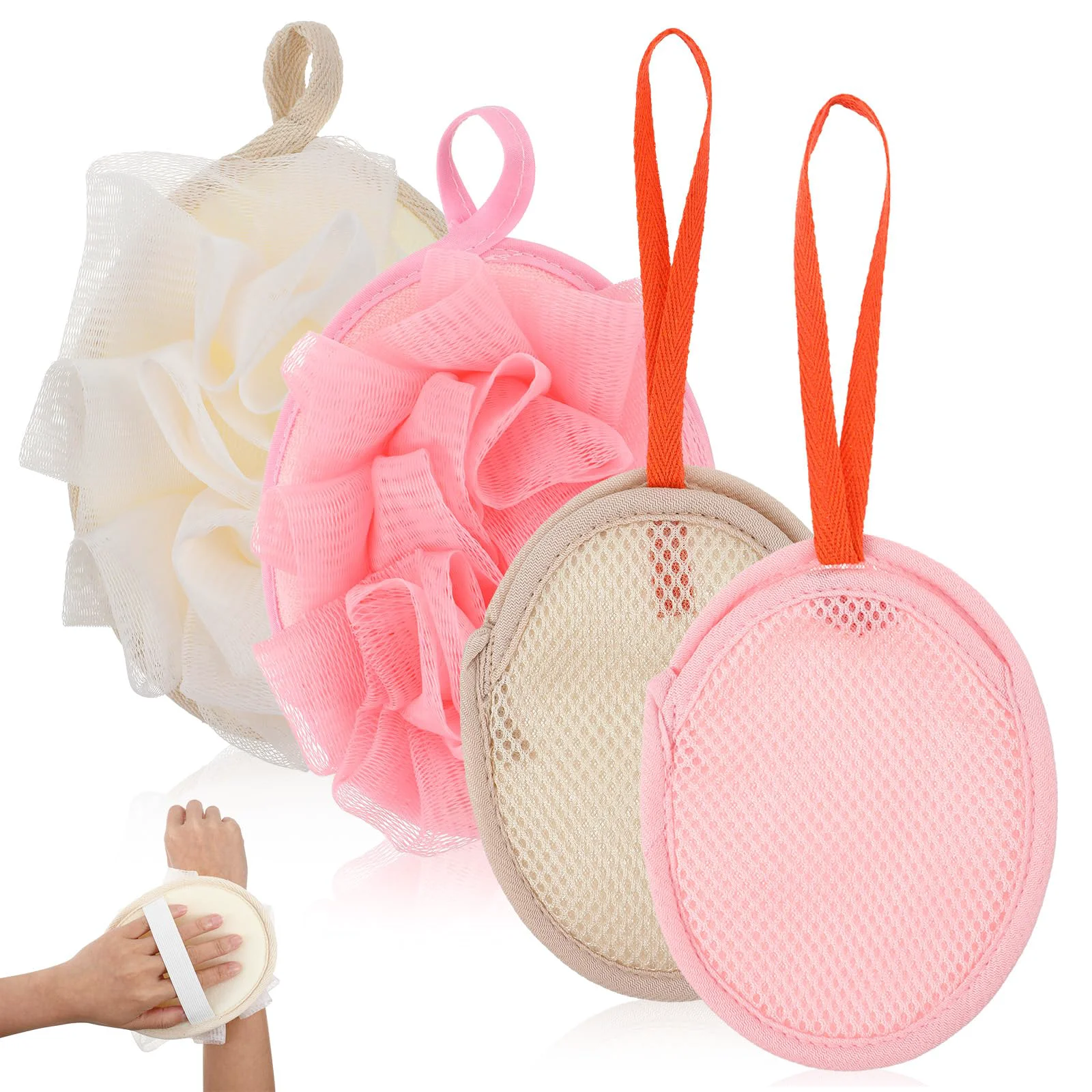 Solid WJIAAA Mini Loofah Travel Size 2 Pcs Small Loofah with 2 Pcs Soap Saver Pouch Soft Exfoliating Sponge for Shower Bath Polyester Material Convenient