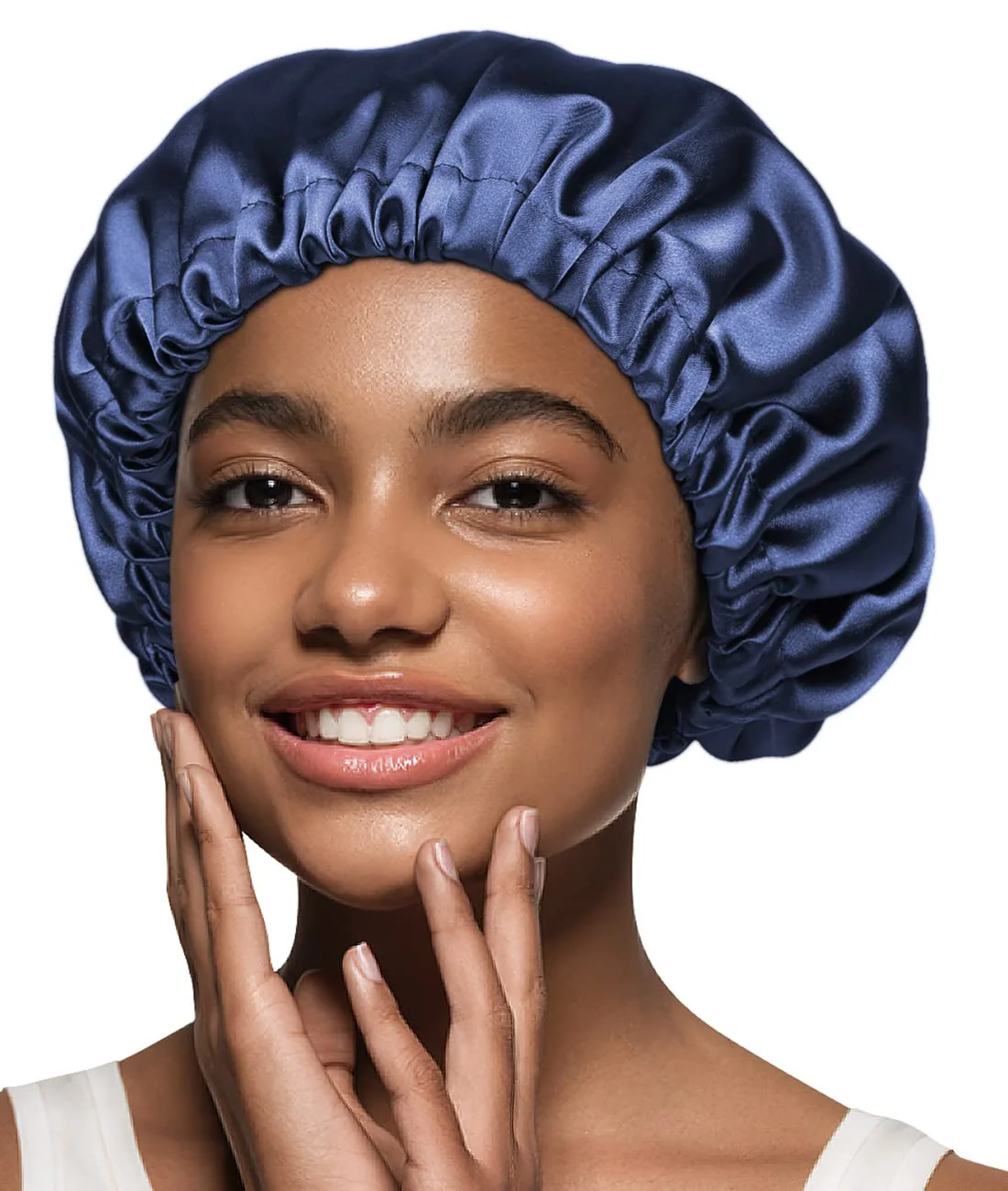 Healthy Satin Bonnet Silk Bonnet Sleep Cap for Women Large Adjustable Satin Hat Navy Minimalist