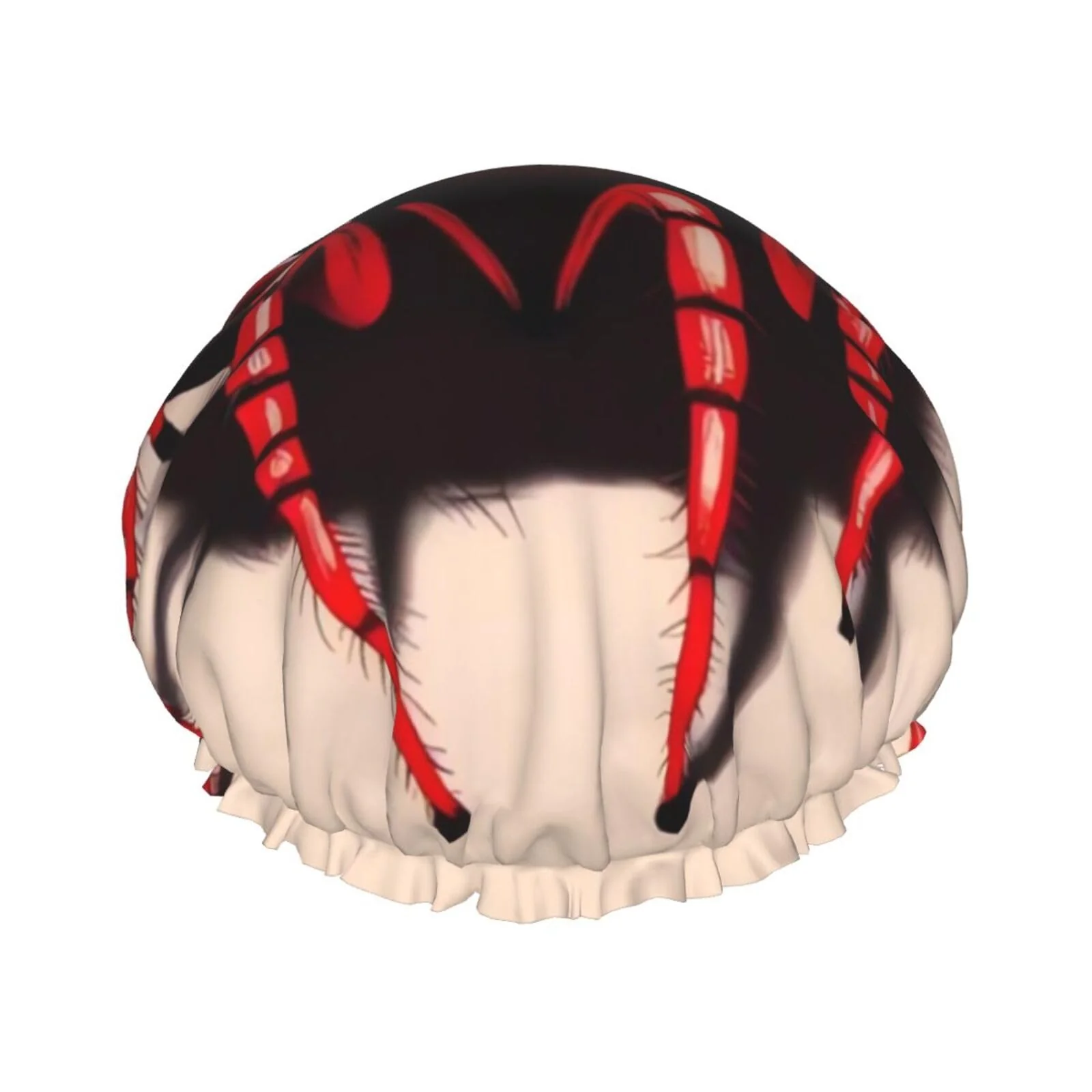 Original Cute little red spider Shower Cap for Women Men Large Reusable Shower Bonnet Double-Layer Waterproof Bath Caps Elastic Band Hair Hat for All Selected