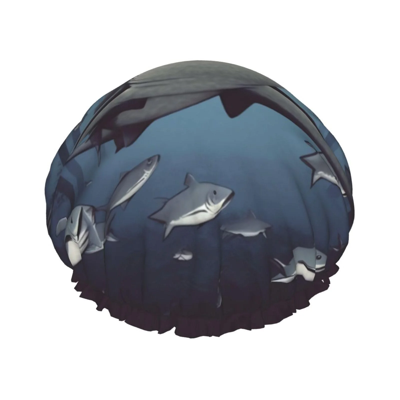 Durable Funny Sharks Design Shower Cap for Women Men Large Reusable Shower Bonnet Double-Layer Waterproof Bath Caps Elastic Band Hair Hat for All Hairstyles Reliable