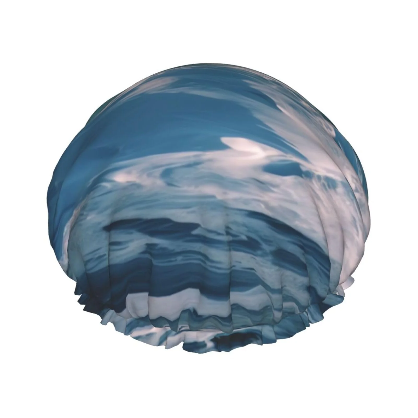 Innovative Ocean Waves Shower Cap for Women Men Large Reusable Shower Bonnet Double-Layer Waterproof Bath Caps Elastic Band Hair Hat for All Hairstyles Convenient