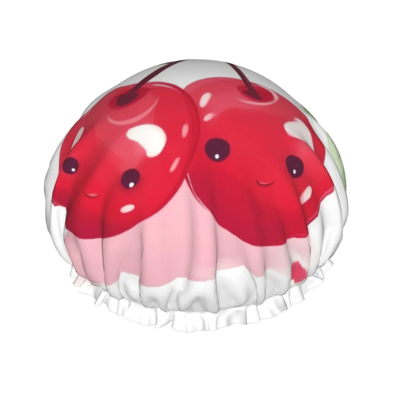 Outstanding Cute Cherry Shower Cap for Women Men Large Reusable Shower Bonnet Double-Layer Waterproof Bath Caps Elastic Band Hair Hat for All Hairstyles Original
