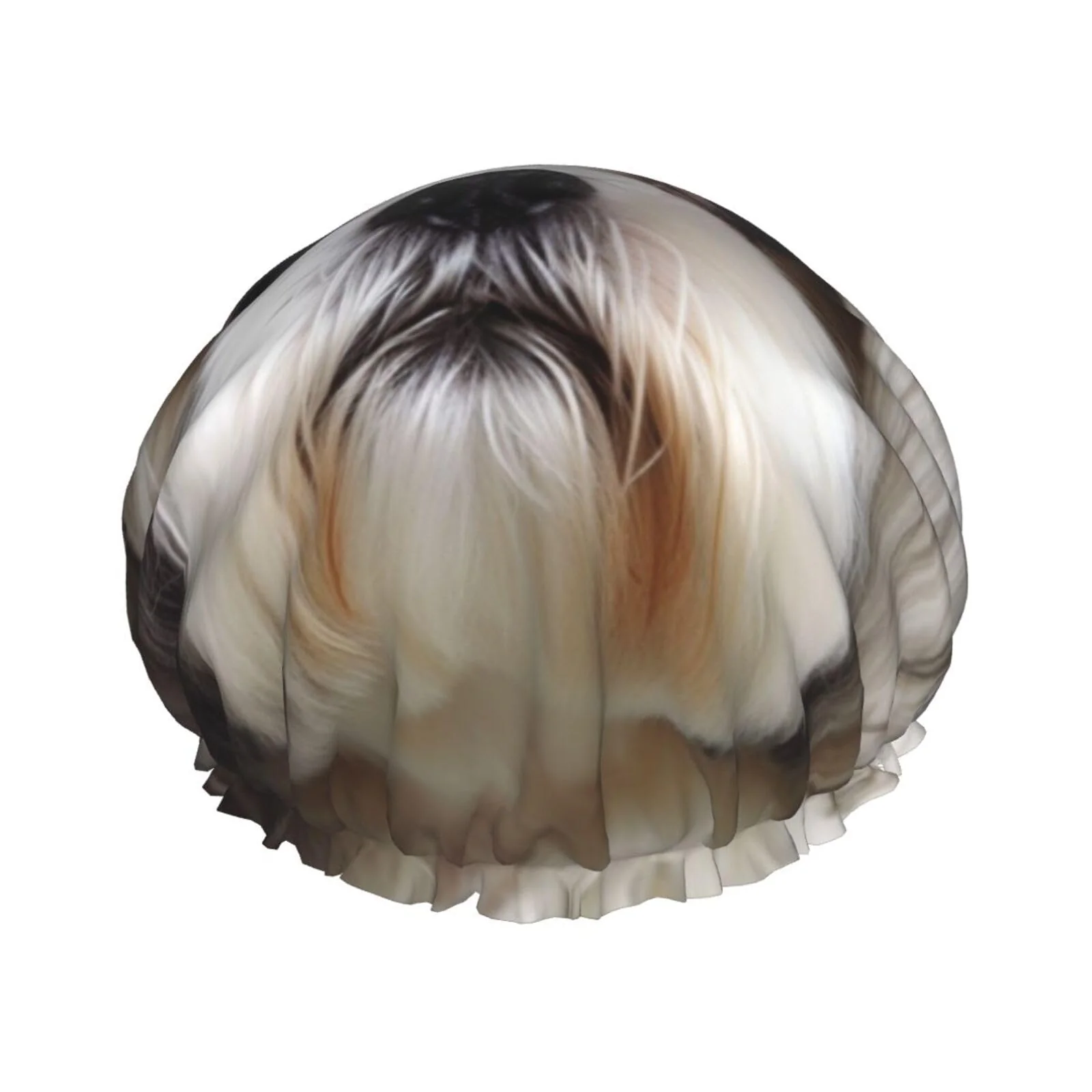 Comfortable Shih Tzu Dog Shower Cap for Women Men Large Reusable Shower Bonnet Double-Layer Waterproof Bath Caps Elastic Band Hair Hat for All Hairstyles Minimalist
