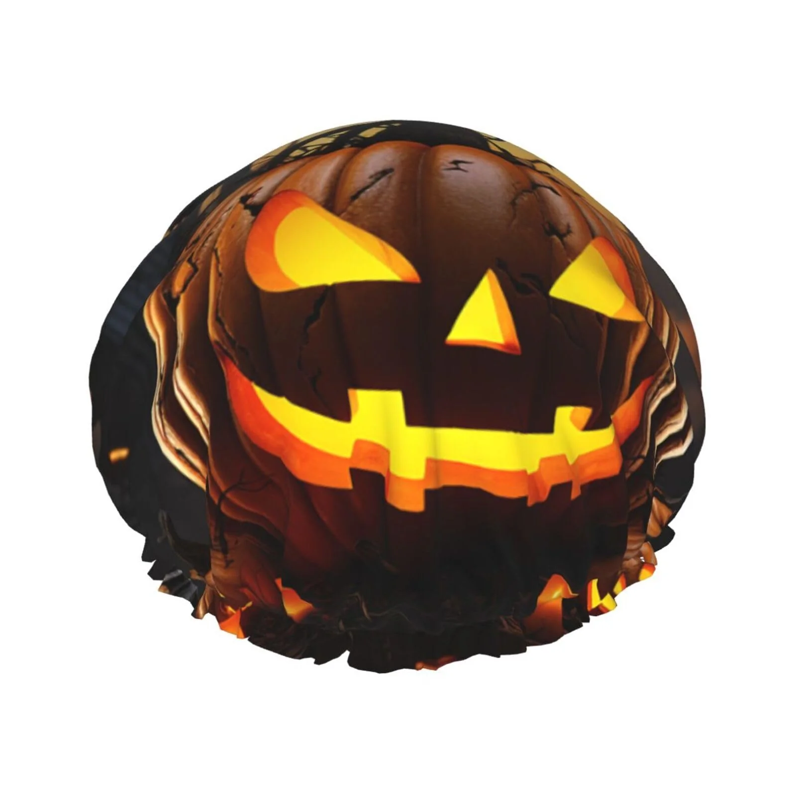 Excellent Halloween Pumpkin Shower Cap For Women Reusable Double Layers Bathing Bath Cap Hair Caps Waterproof Elastic Band Ladies Spa Salon Shower Hat Hair Caps Superior