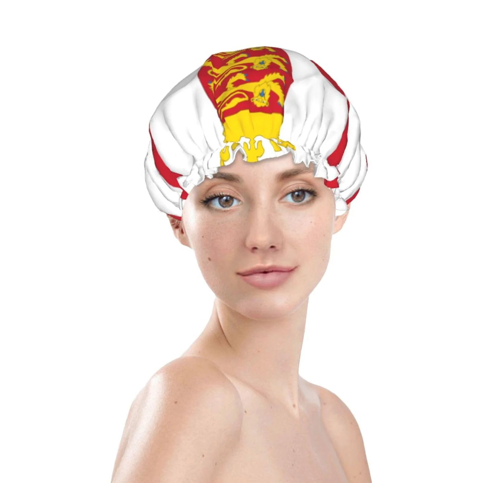 Excellent Jersey Flag Prints Shower Cap Double Layer Lined Waterproof Bathing Shower Hat High-End