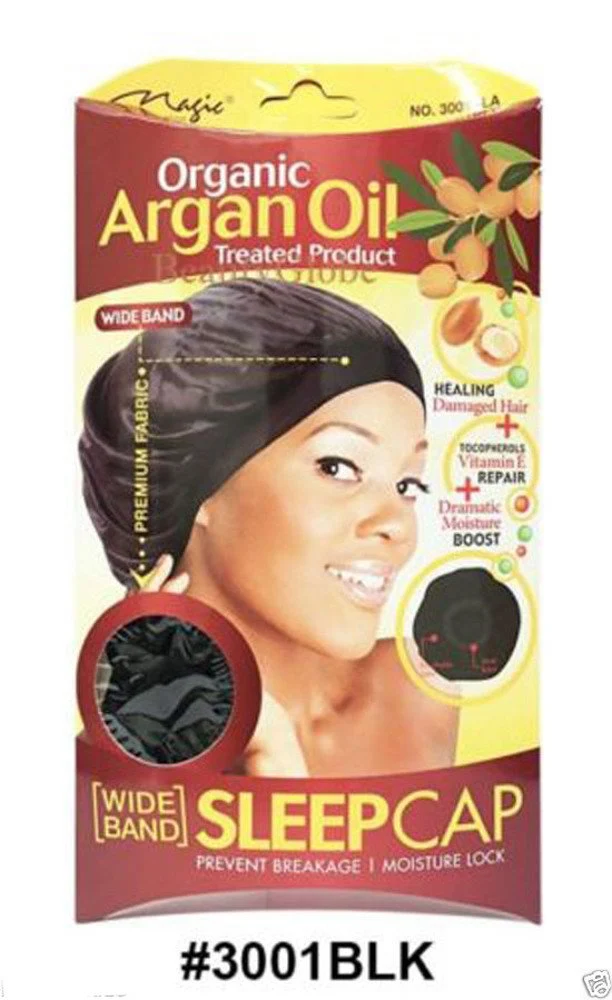 Unique Collection Wide Band Sleep Cap Organic Argan Oil Treated Cap 3001 BLA by Organic Pure