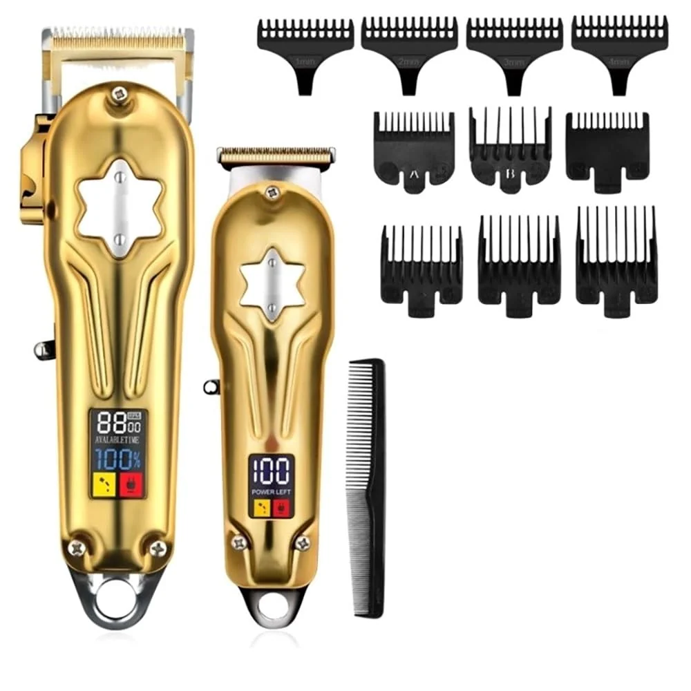 Convenient GLESVOWIO Pro Hair Clipper 2PCS Combo Kit Full Metal and Trimmer Professional Beard Grooming for Barber Home Rechargeable Original