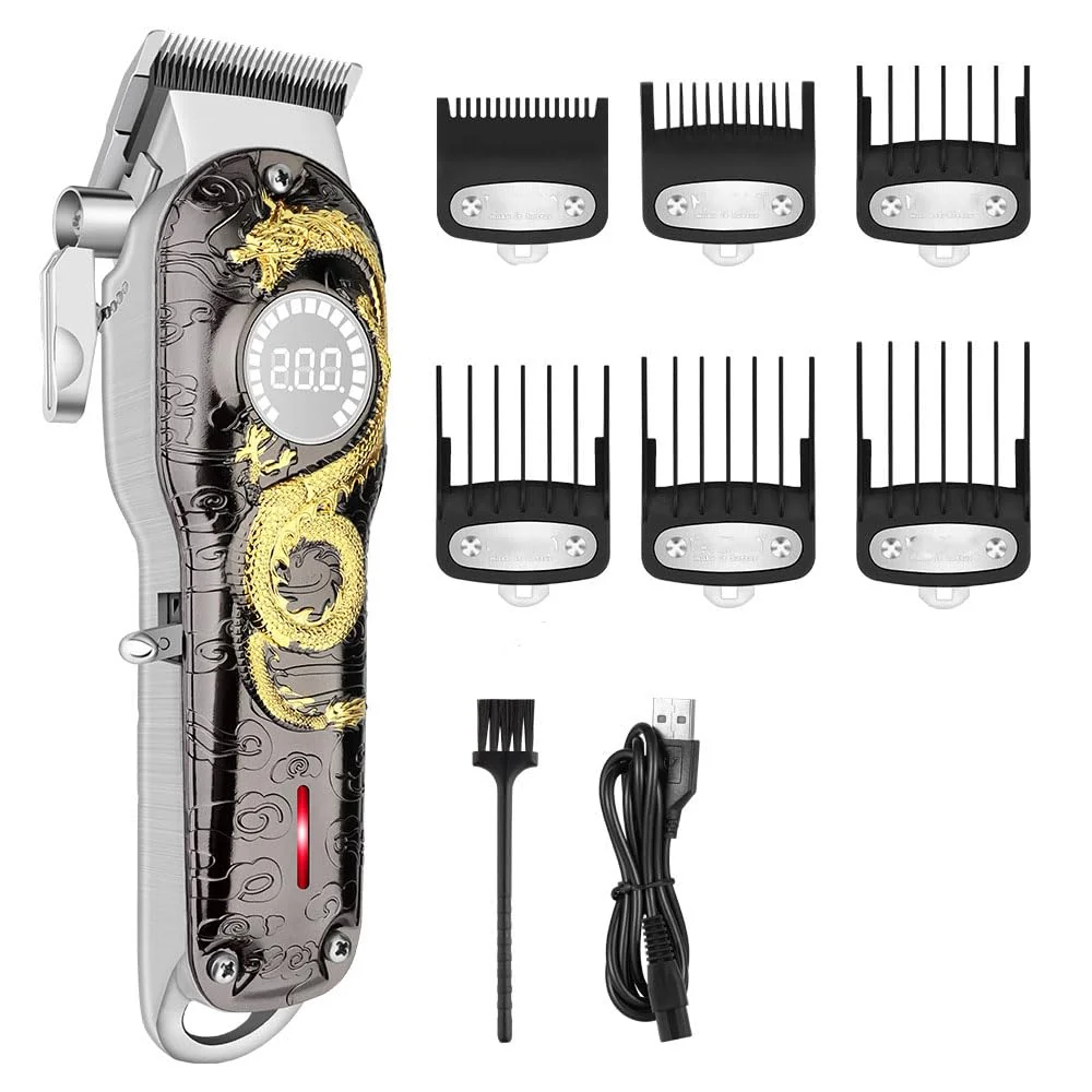 Convenient Hair Clippers for Men Professional Cordless for Cutting Beard Trimmer Barber with Power Motor LED Display 6 Limit Combs Rechargeable Electric Traditional