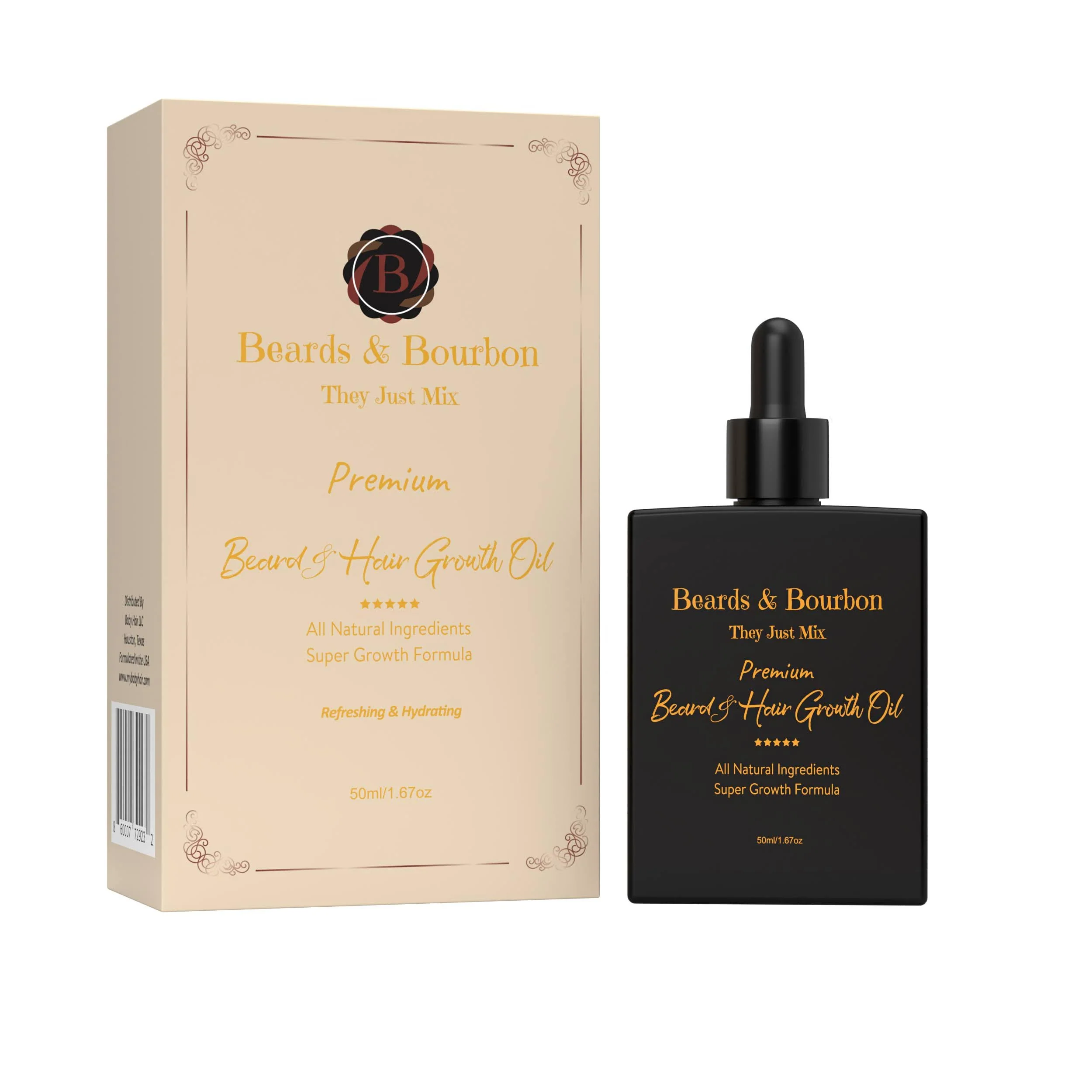 Genuine Beards Bourbon's Luxurious Beard and Hair Growth Oil - Infused with Ginger Lavender Peppermint Tea Tree and Rosemary Oils for Stimulating Growth Advanced