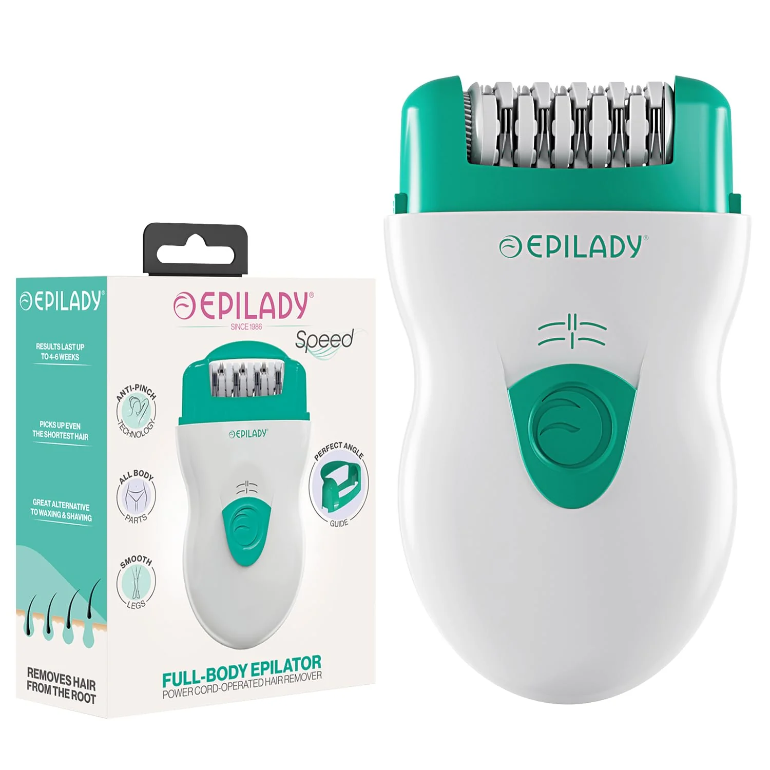 Enhanced Epilady Speed Corded Epilator for Women - Dual-Speed 40-Disc Root Hair Removal Device for Legs Underarms and Bikini Area Compact Waterproof Reusable