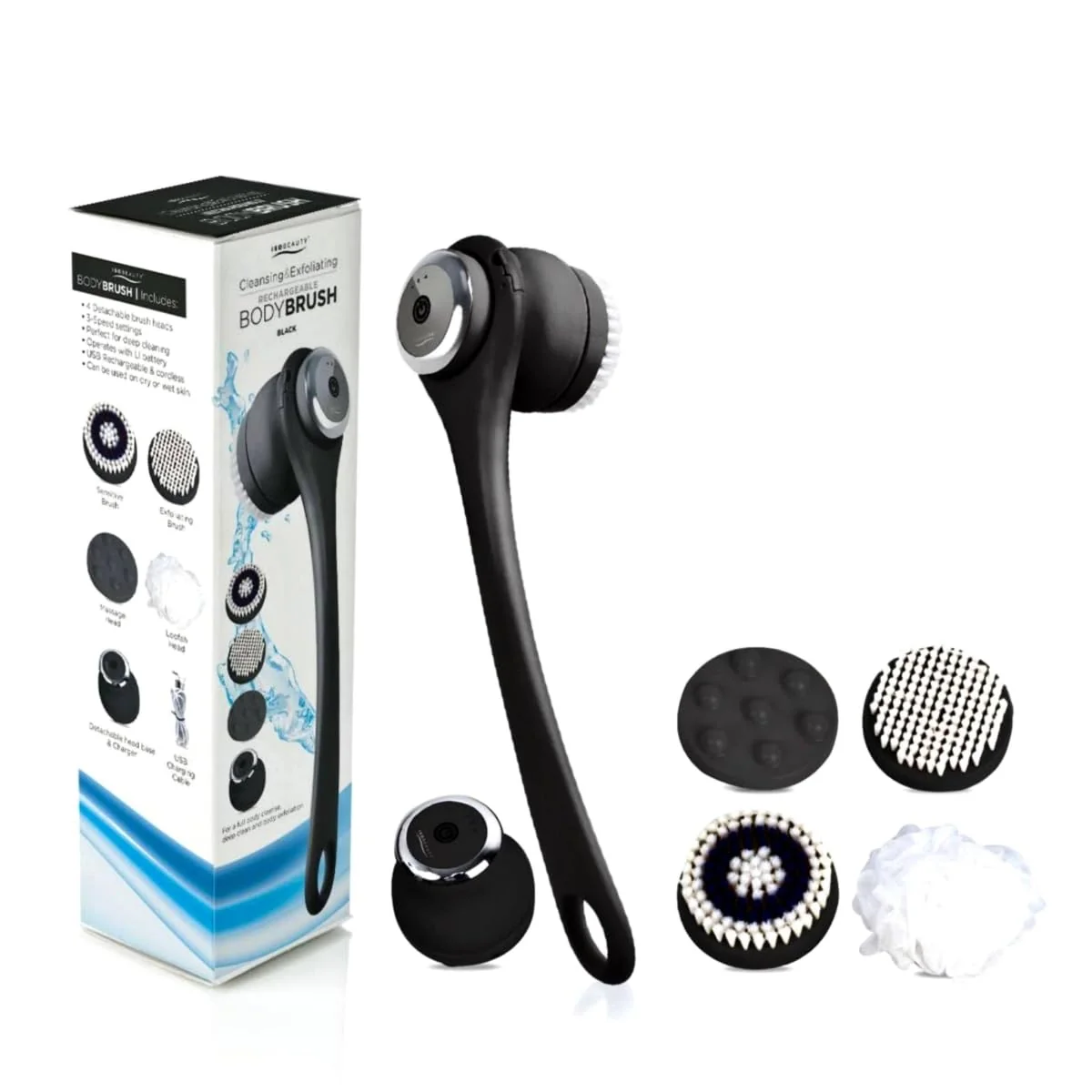 Exceptional ISO Beauty ISOABBBRBLK-700 Cleansing Exfoliating Rechargeable All-in-1 Body Brush - Black Effective