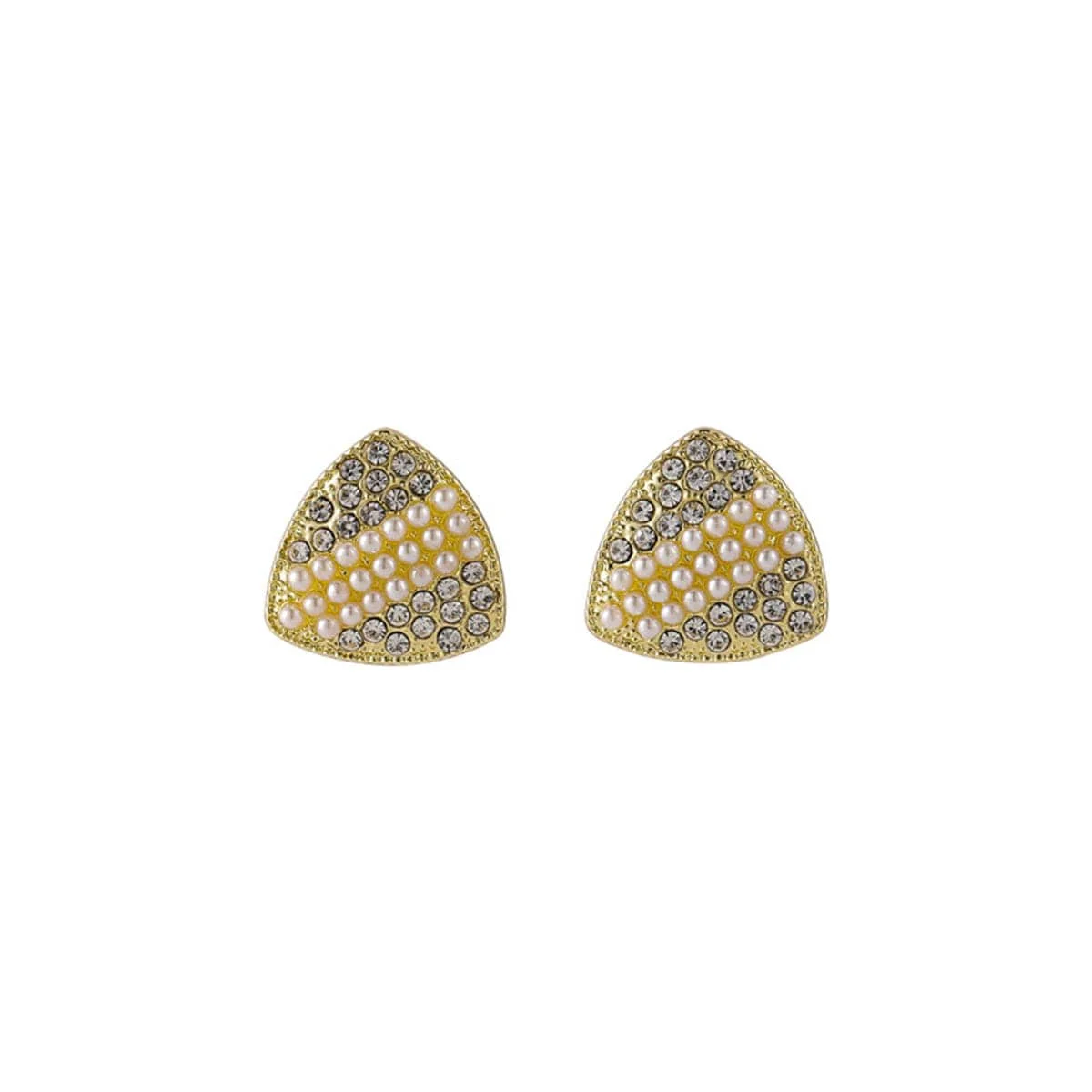 Classic Pearl Cubic Zirconia Stripe Pavé Triangle Stud Earrings World-Class