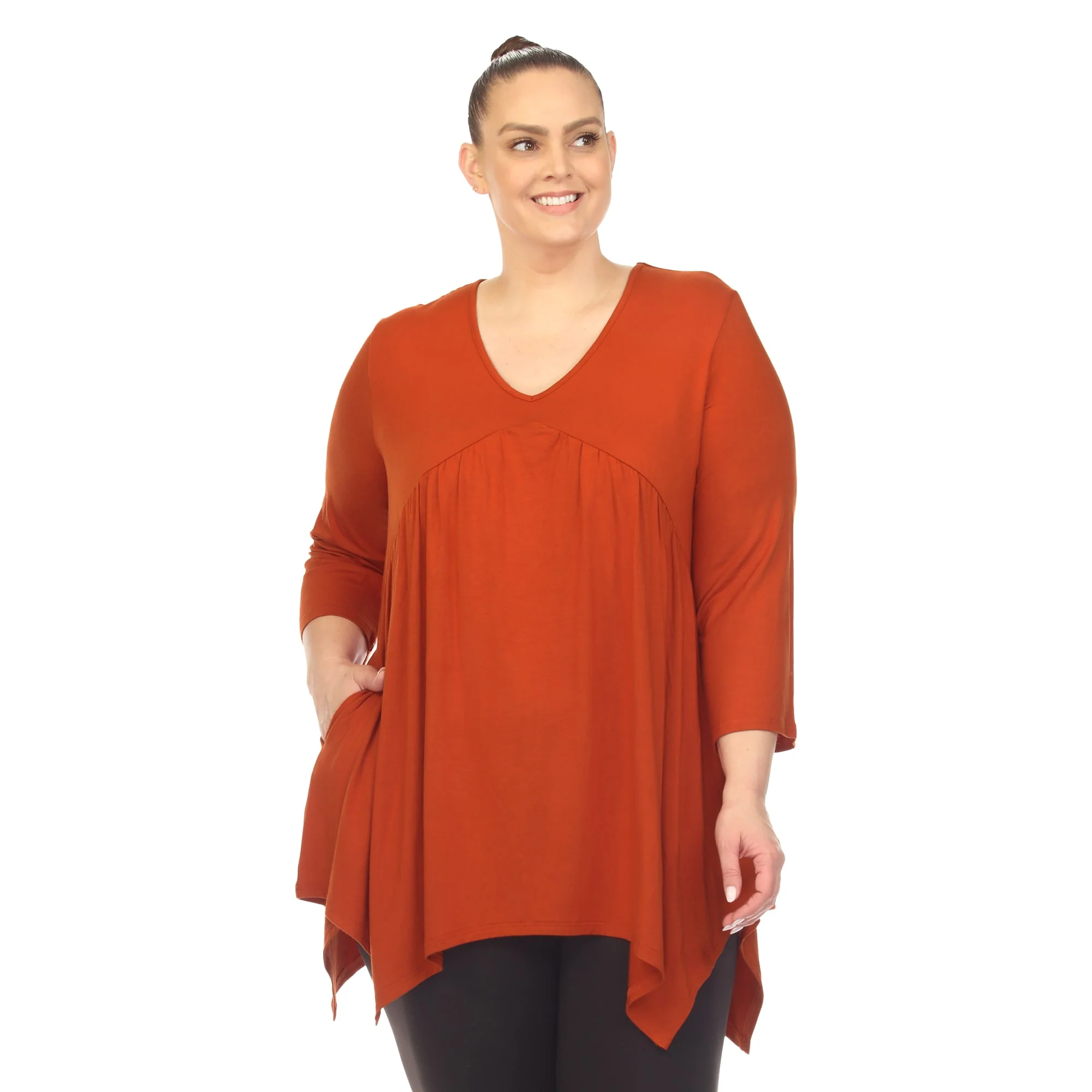 Organic White Mark Women's Plus Size Empire Waist V-Neck Tunic Top Green