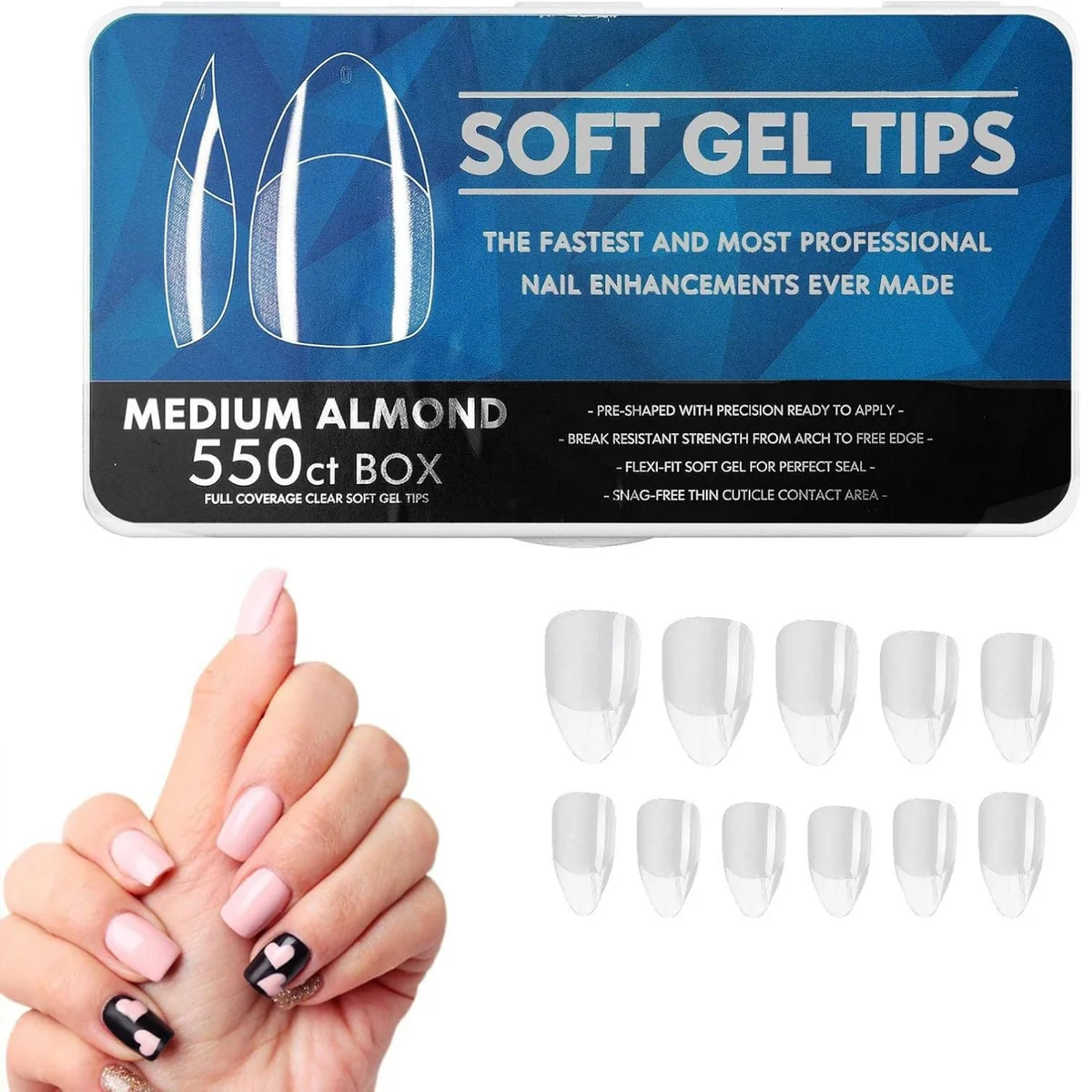 Healthy Soft Gel Tips Box Of 550ct - Medium Coffin Half Tip World-Class