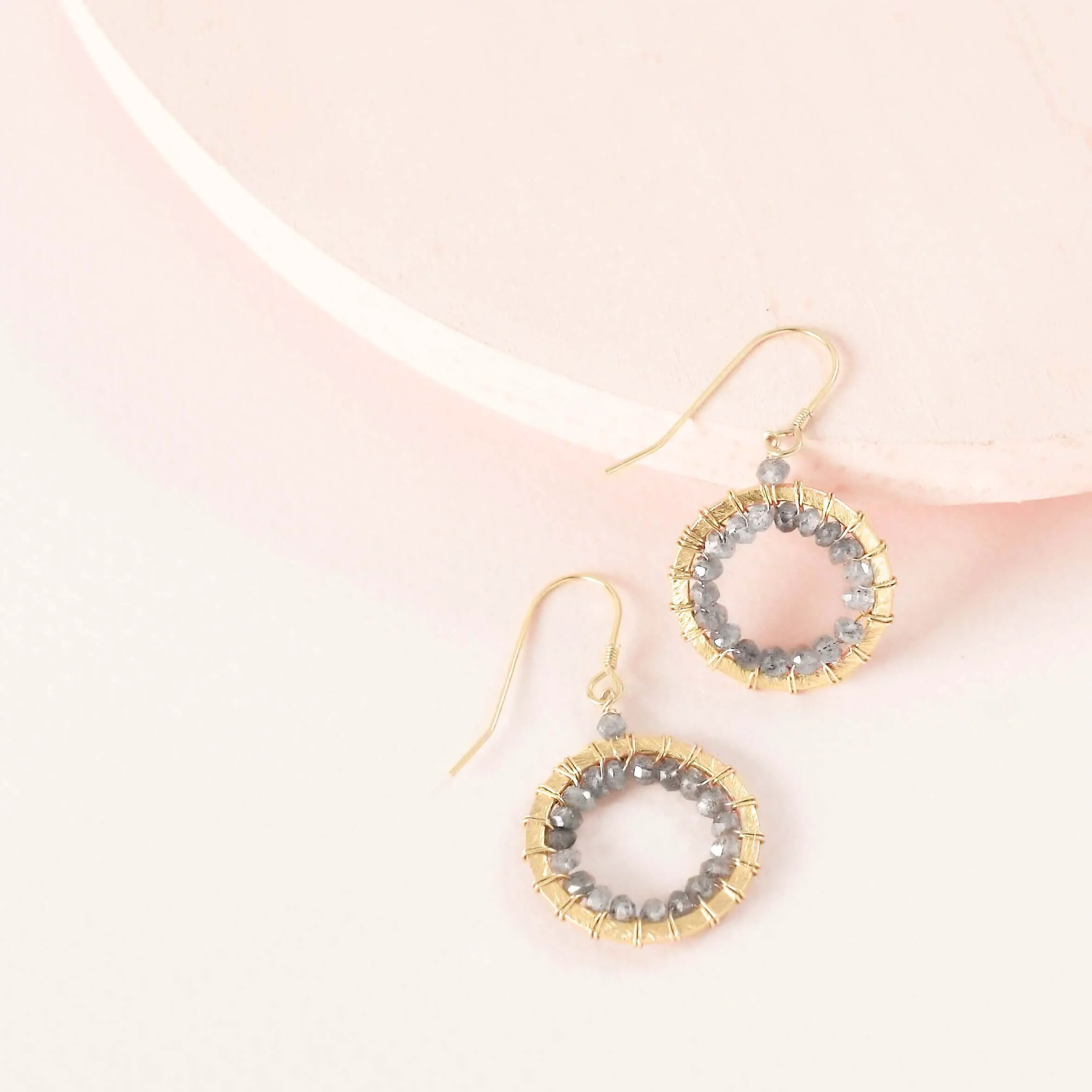 Enhanced Labradorite Mini Halo Earrings Excellent