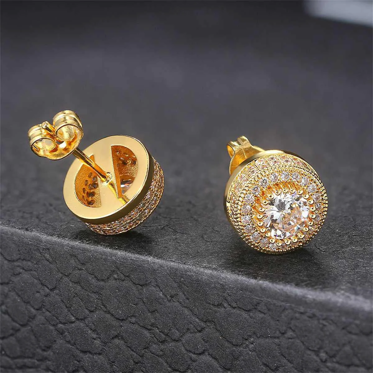 World-Class Cubic Zirconia Crystal Goldtone Tiered Round Stud Earrings First-Class