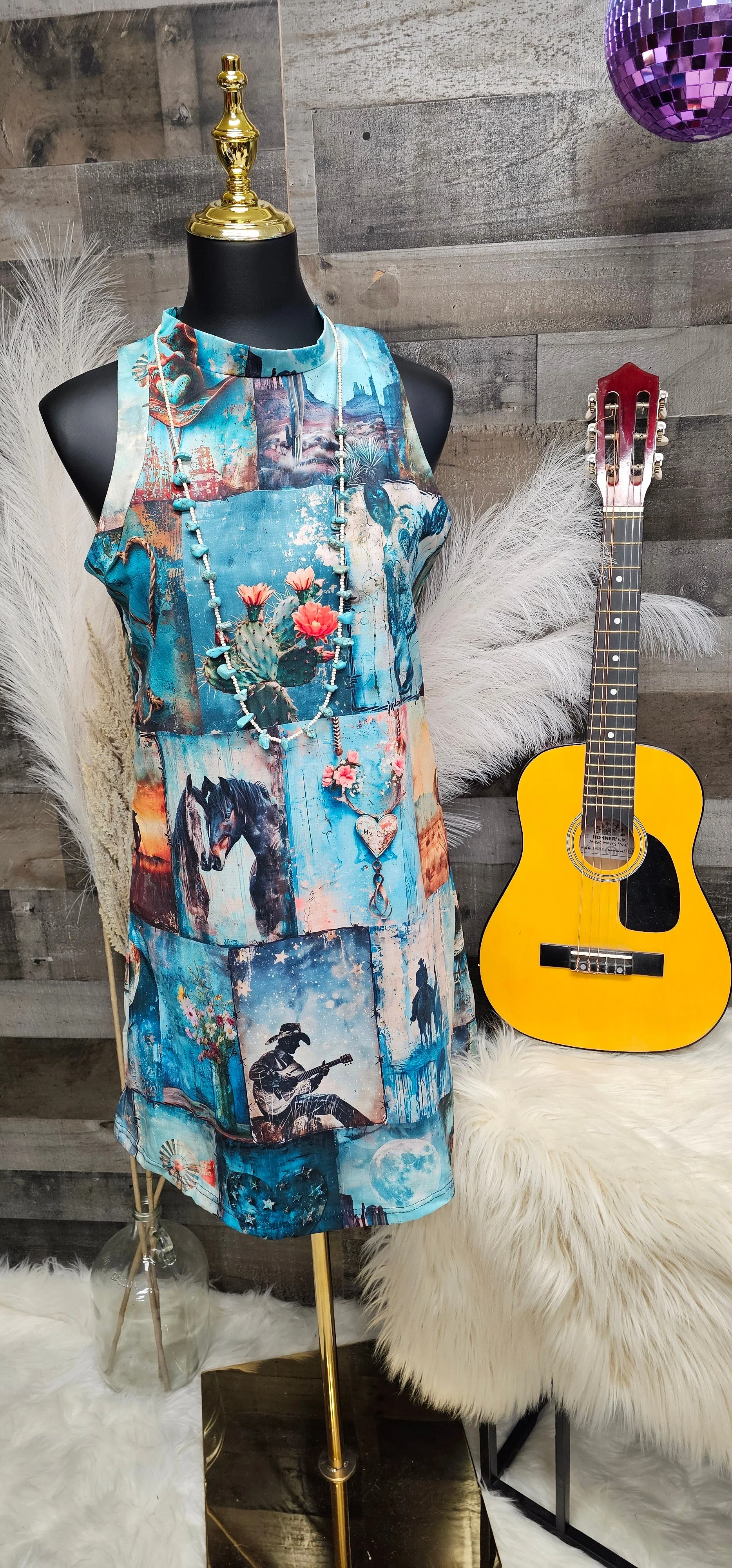 Reusable Baha Ranch Turquoise Dreams Sleeveless Mini Dress Relaxed